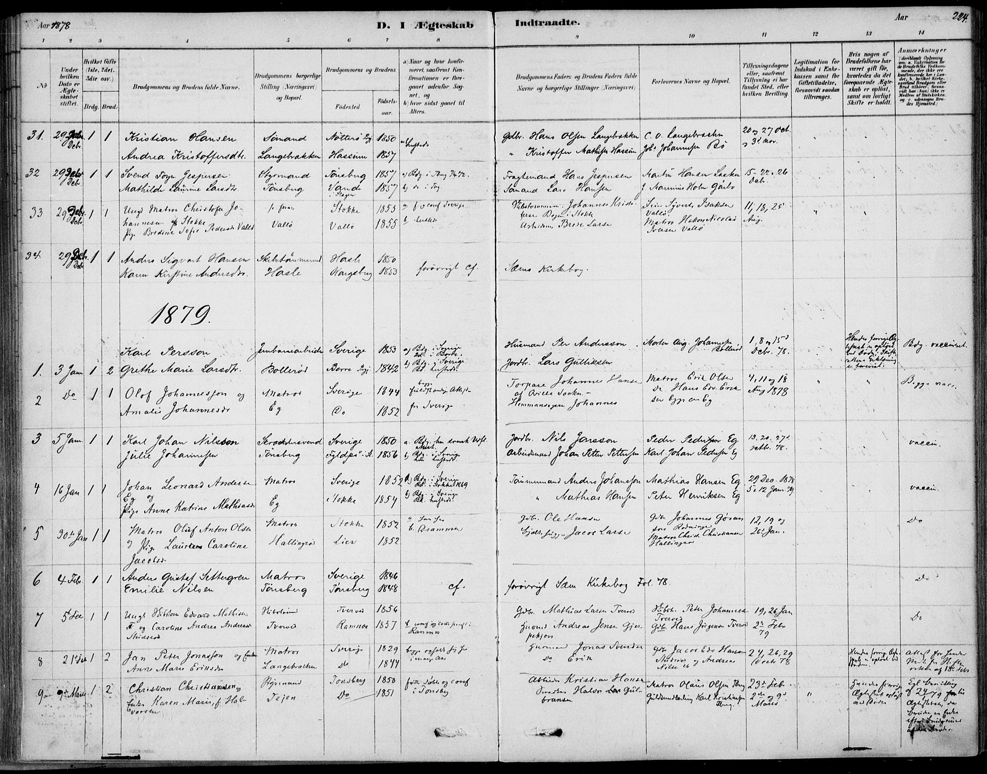 Sem kirkebøker, SAKO/A-5/F/Fb/L0004: Parish register (official) no. II 4, 1878-1891, p. 224