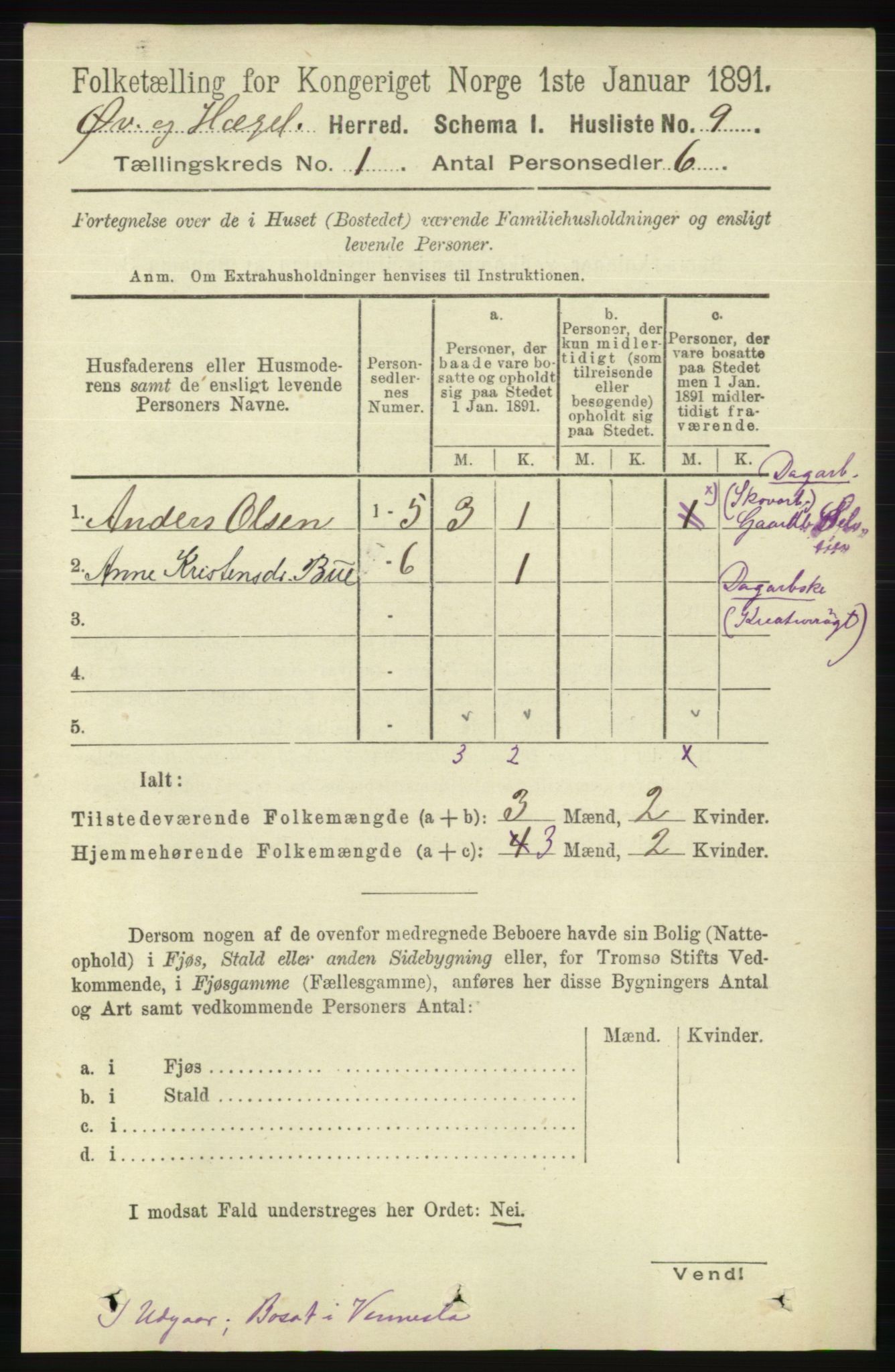 RA, 1891 census for 1016 Øvrebø og Hægeland, 1891, p. 36