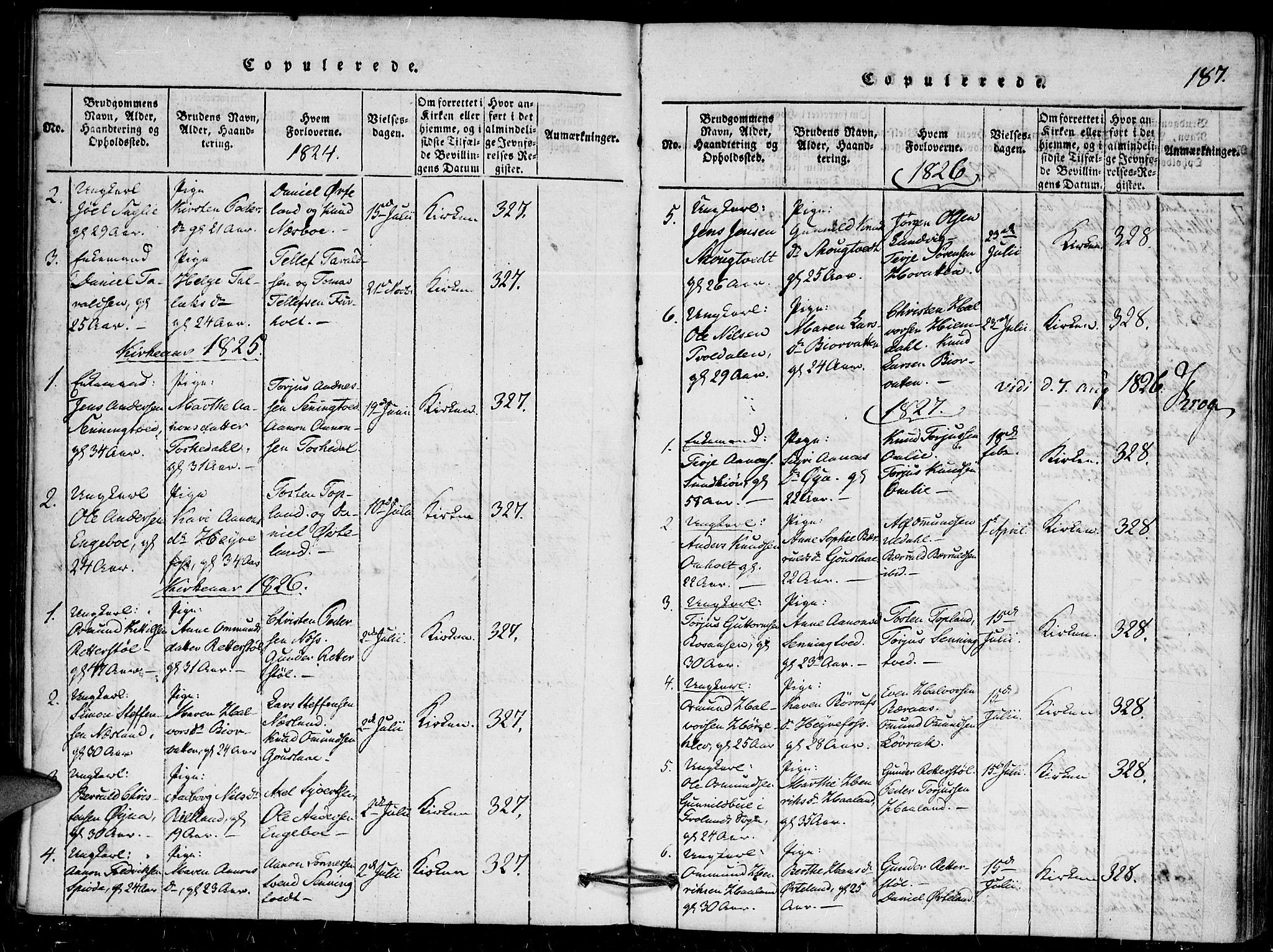 Herefoss sokneprestkontor, AV/SAK-1111-0019/F/Fa/Faa/L0001: Parish register (official) no. A 1, 1816-1860, p. 187