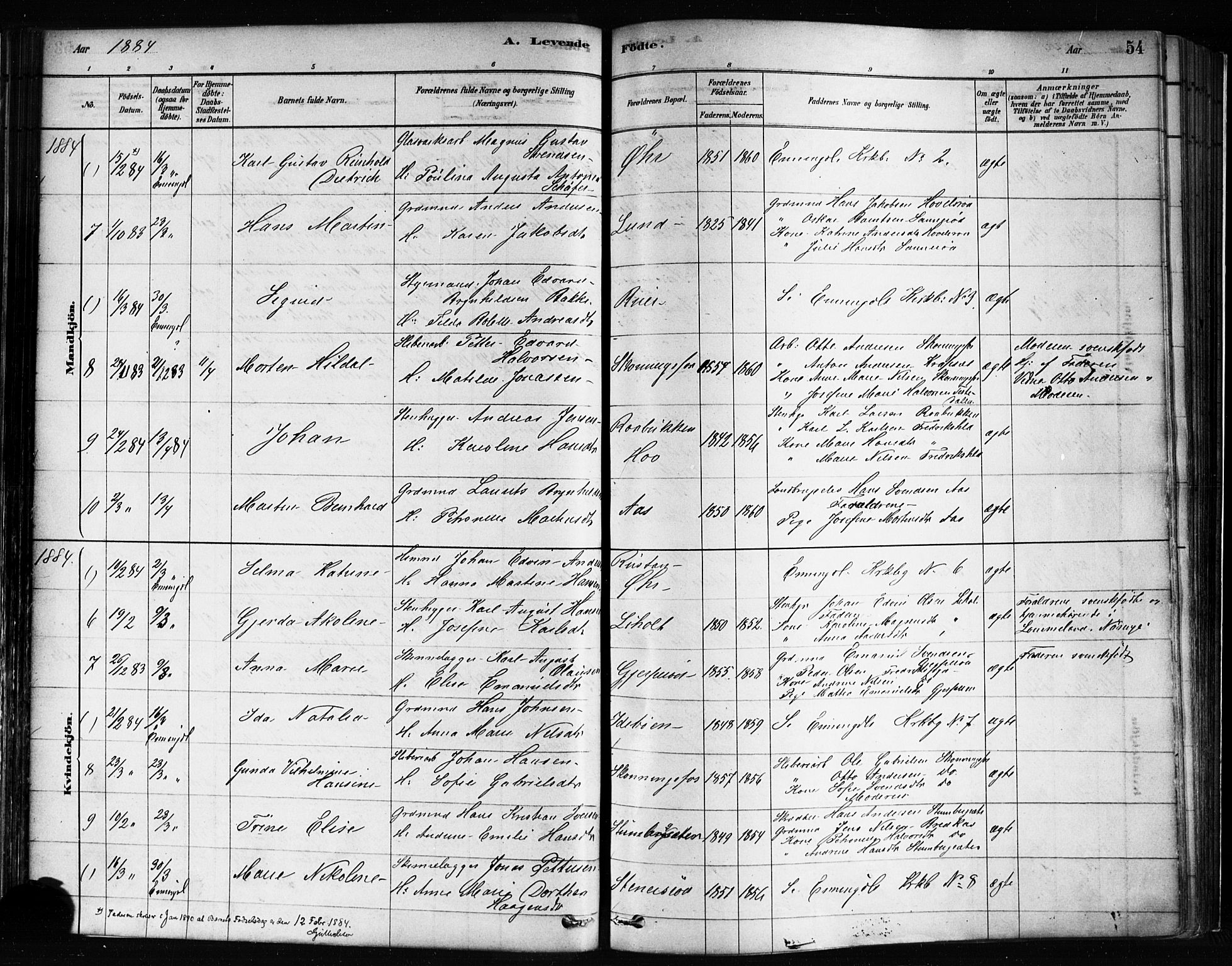 Idd prestekontor Kirkebøker, AV/SAO-A-10911/F/Fc/L0006a: Parish register (official) no. III 6A, 1878-1903, p. 54