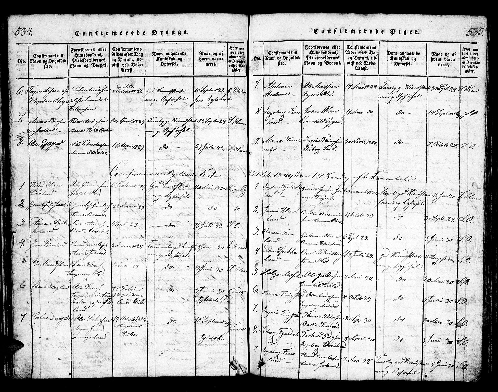 Bjelland sokneprestkontor, SAK/1111-0005/F/Fb/Fbb/L0003: Parish register (copy) no. B 3, 1816-1868, p. 534-535