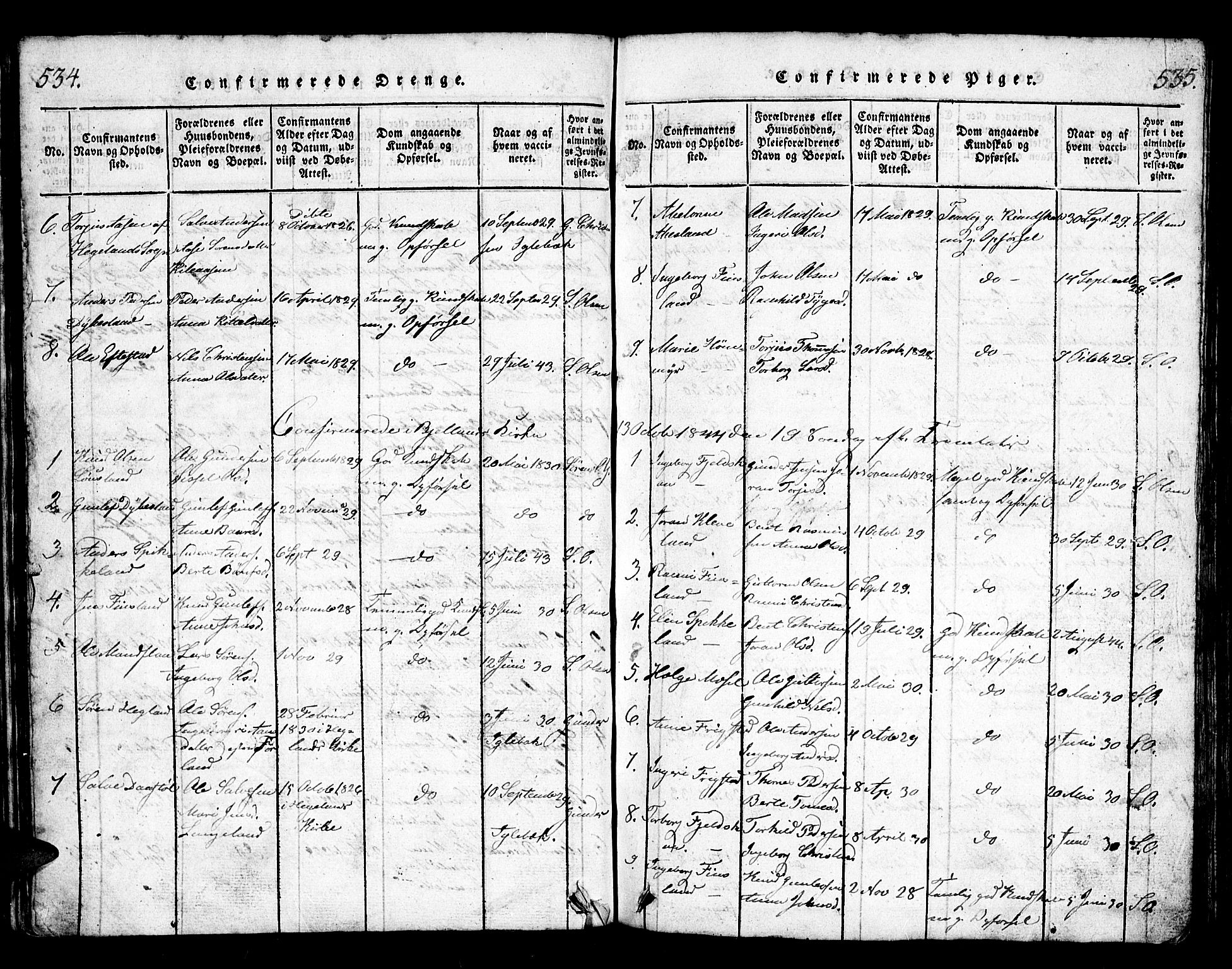 Bjelland sokneprestkontor, AV/SAK-1111-0005/F/Fb/Fbb/L0003: Parish register (copy) no. B 3, 1816-1868, p. 534-535