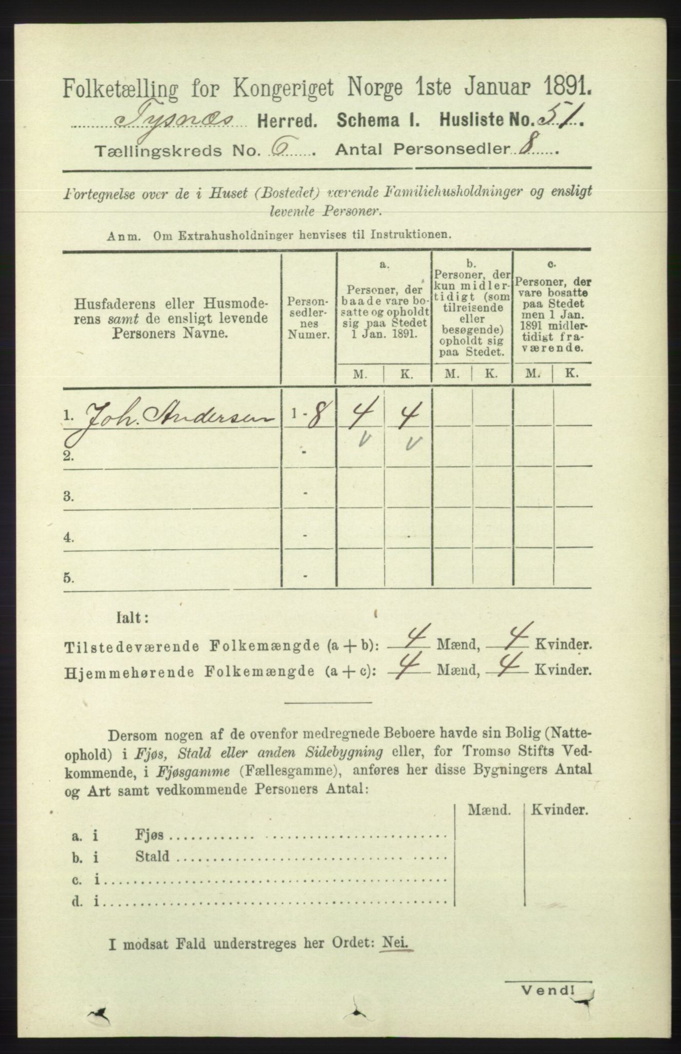 RA, 1891 census for 1223 Tysnes, 1891, p. 2350