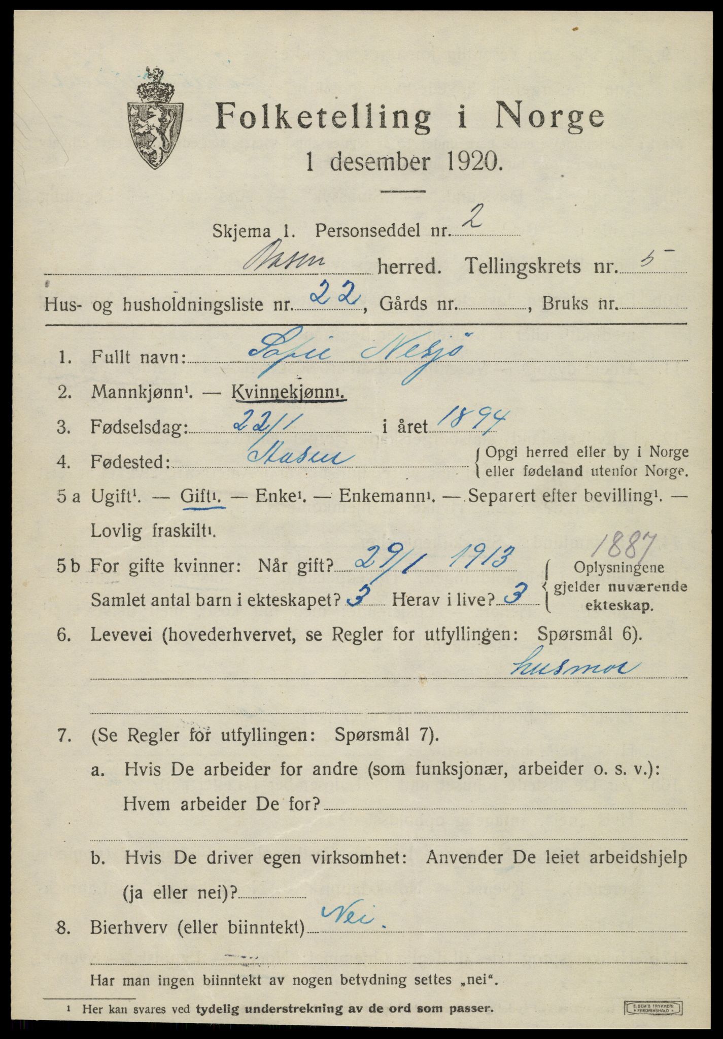 SAT, 1920 census for Åsen, 1920, p. 4272
