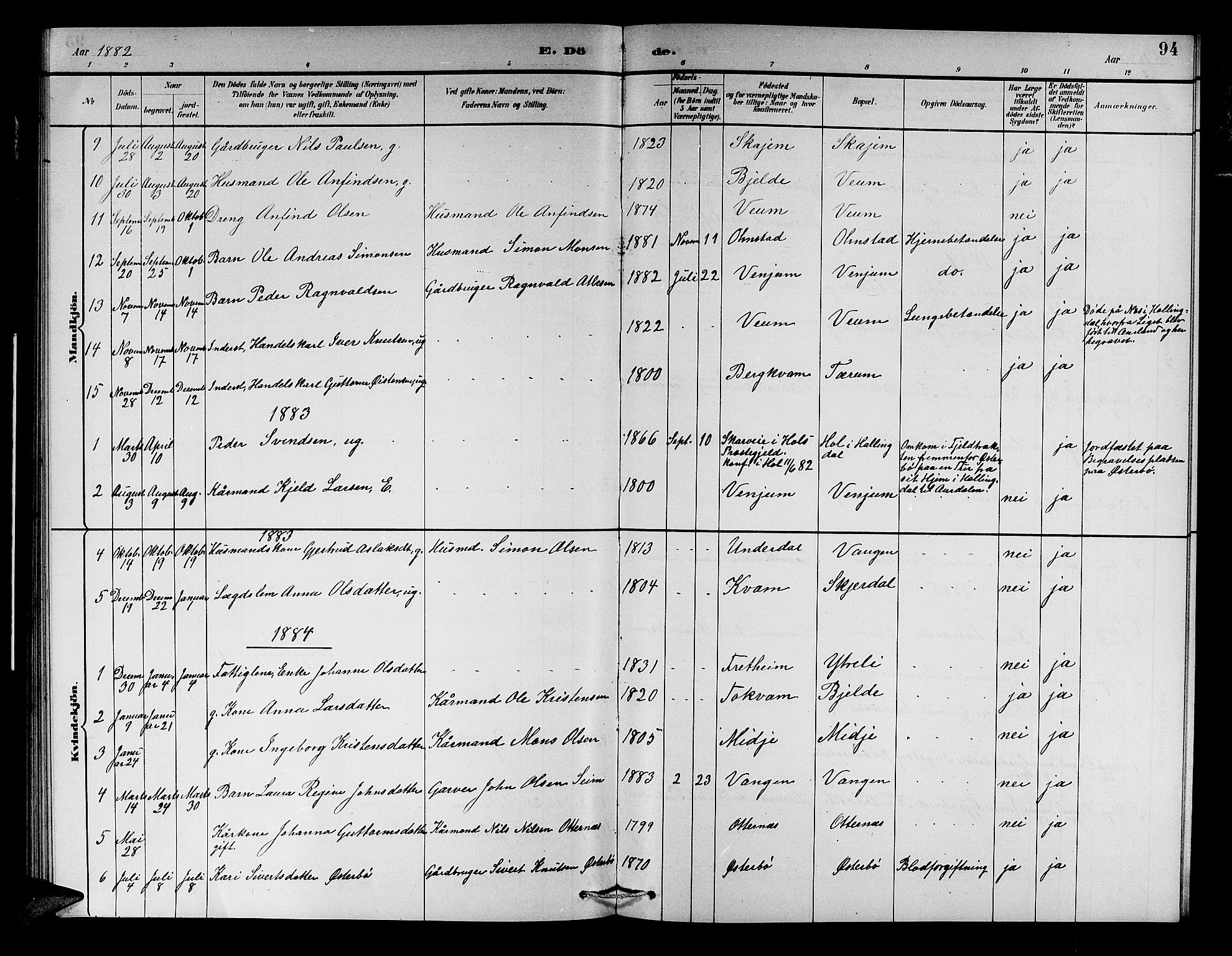 Aurland sokneprestembete, AV/SAB-A-99937/H/Hb/Hba/L0002: Parish register (copy) no. A 2, 1880-1895, p. 94