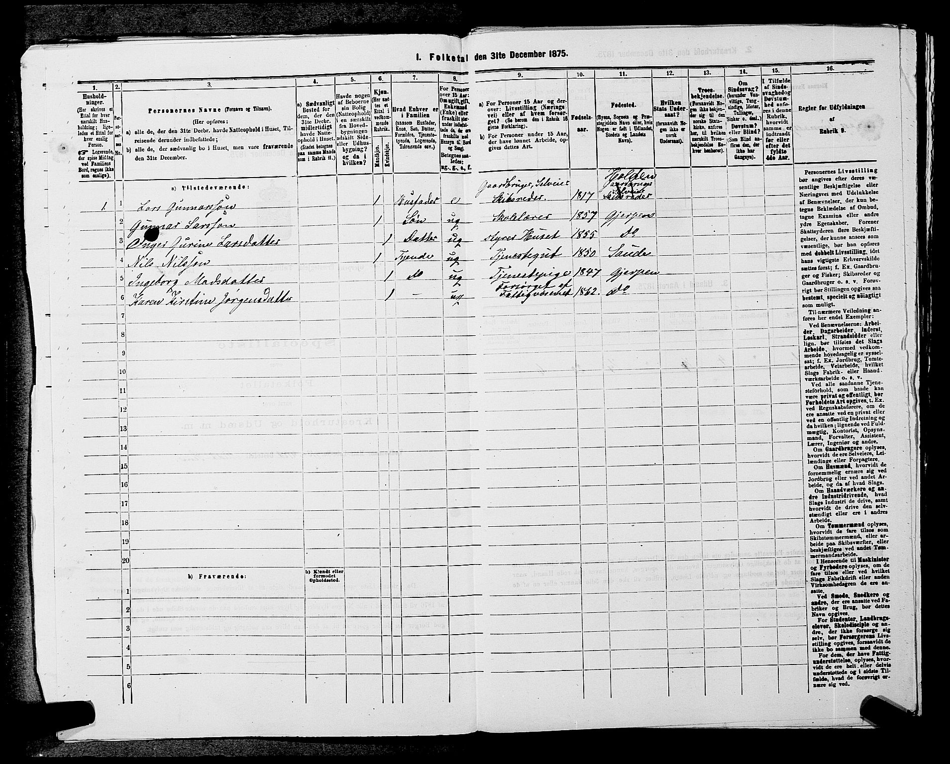 SAKO, 1875 census for 0812P Gjerpen, 1875, p. 730