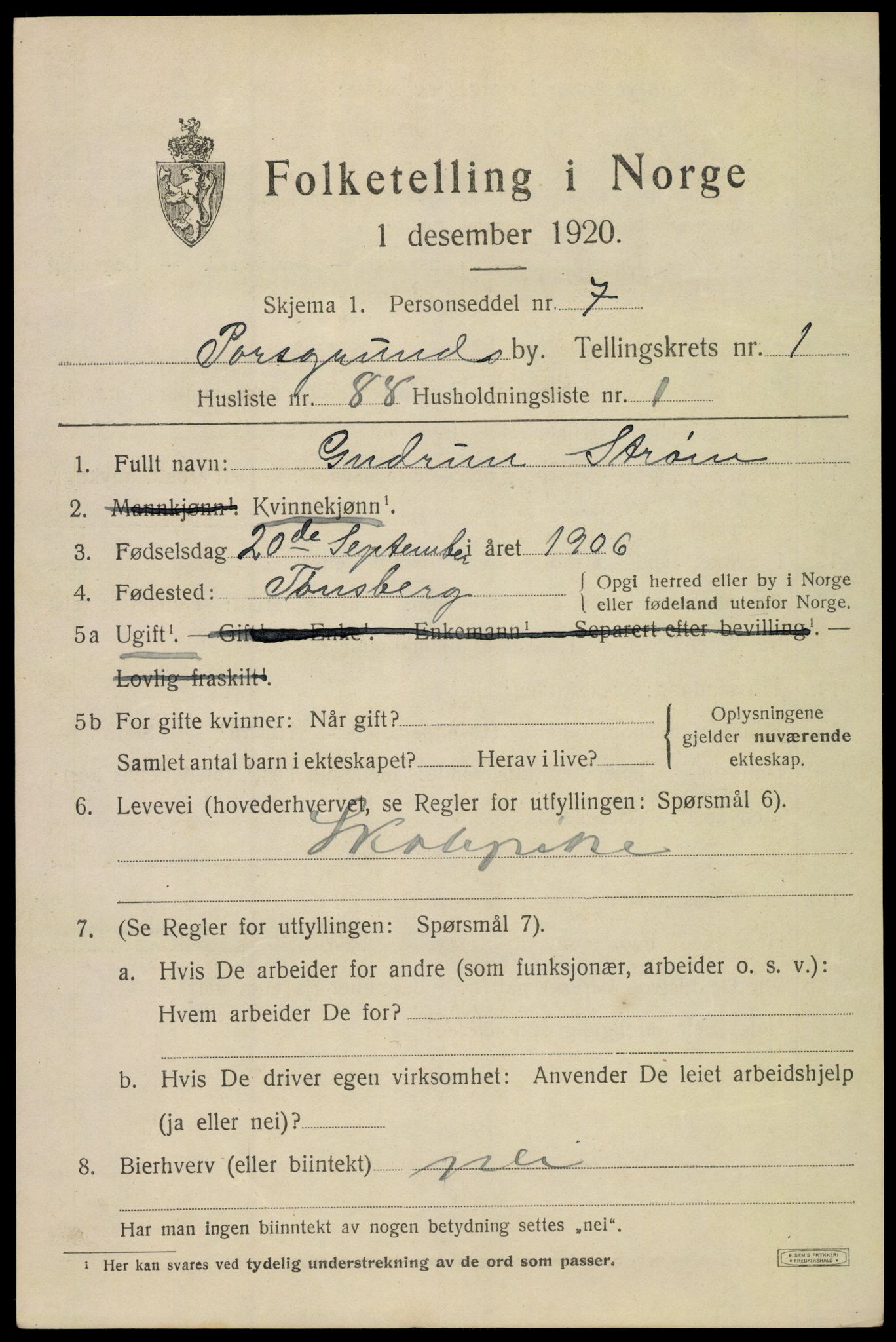 SAKO, 1920 census for Porsgrunn, 1920, p. 8205