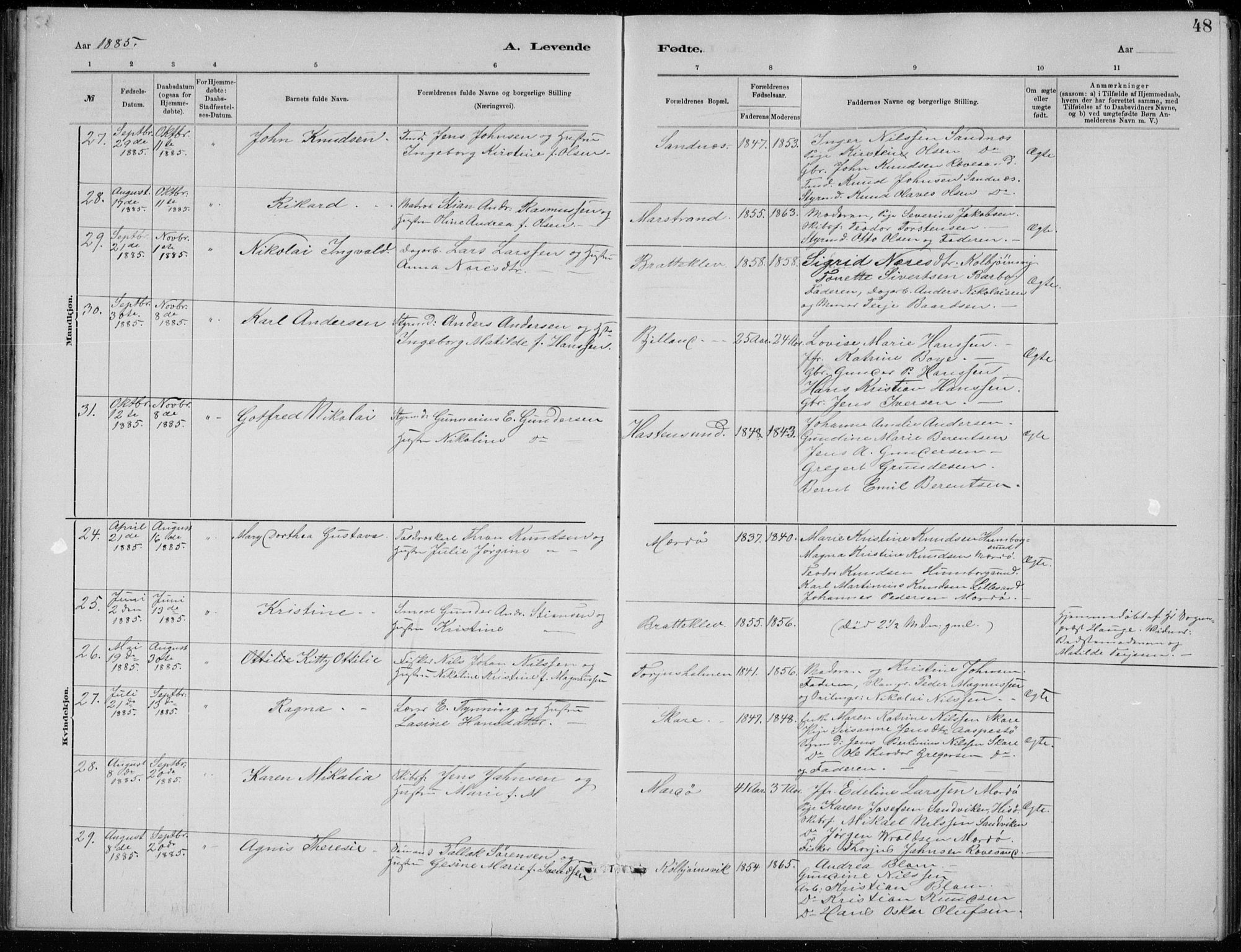 Tromøy sokneprestkontor, AV/SAK-1111-0041/F/Fb/L0005: Parish register (copy) no. B 5, 1877-1891, p. 48