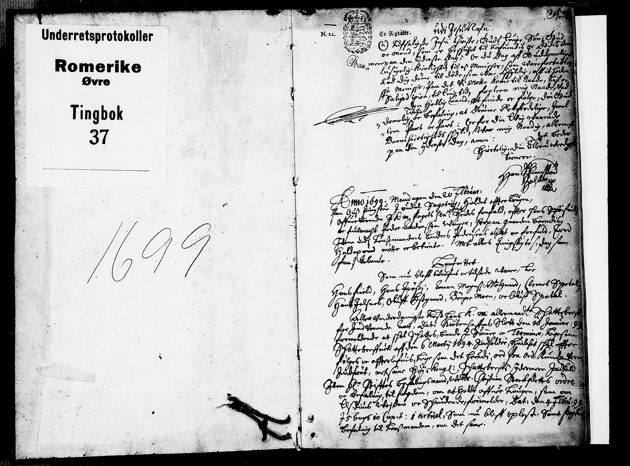 Øvre Romerike sorenskriveri, SAO/A-10649/F/Fb/L0037: Tingbok 37, 1699, p. 0b-1a