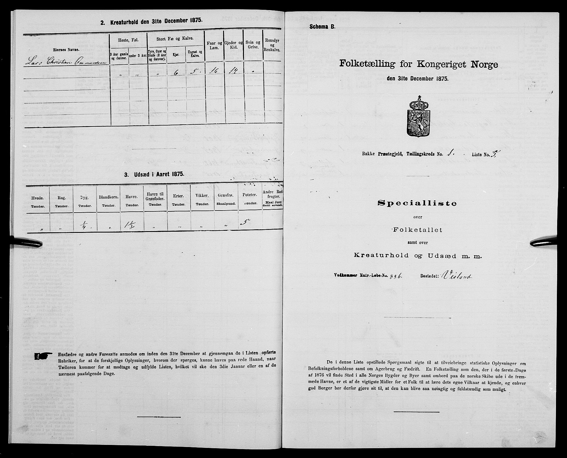 SAK, 1875 census for 1045P Bakke, 1875, p. 64