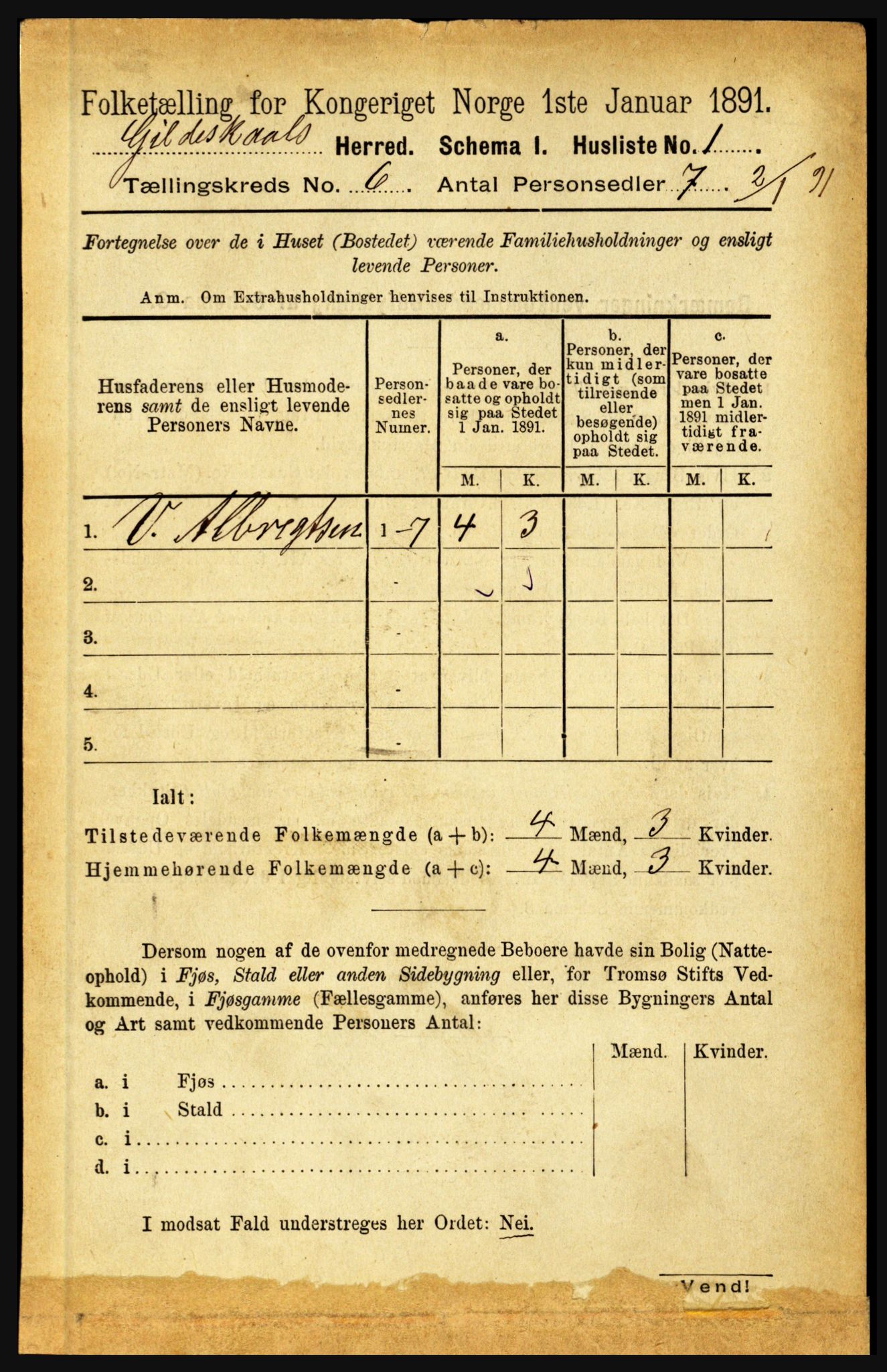 RA, 1891 census for 1838 Gildeskål, 1891, p. 1907