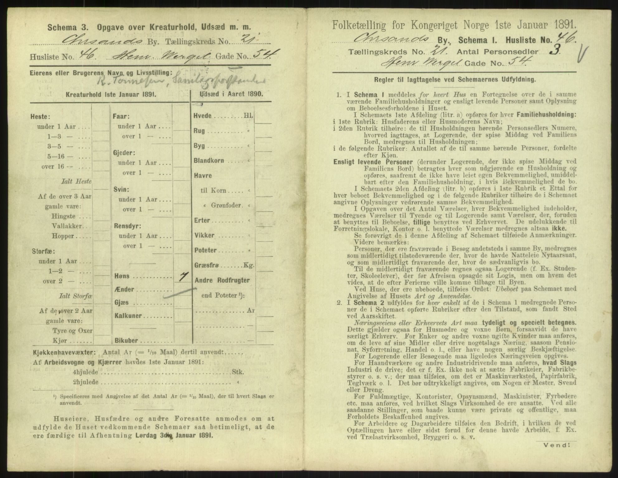 RA, 1891 census for 1001 Kristiansand, 1891, p. 1292