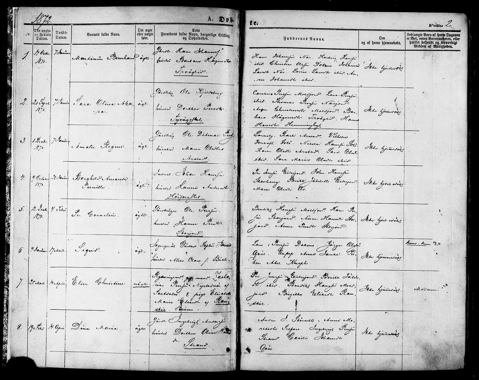 Ministerialprotokoller, klokkerbøker og fødselsregistre - Nordland, SAT/A-1459/846/L0645: Parish register (official) no. 846A03, 1872-1886, p. 2