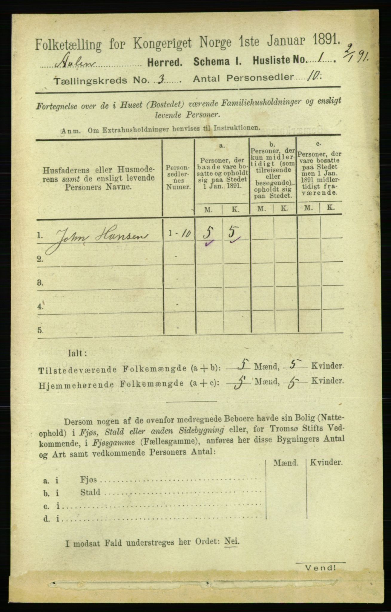 RA, 1891 census for 1644 Ålen, 1891, p. 686