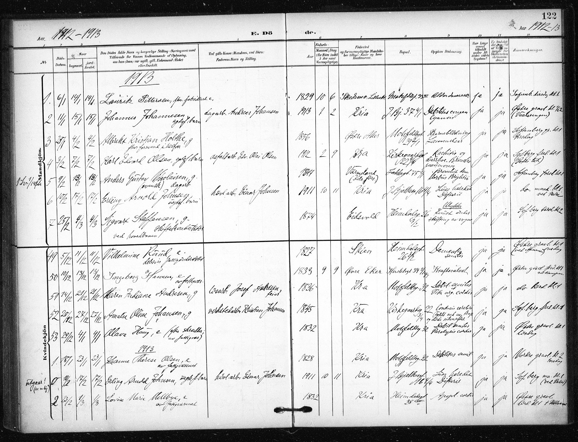 Tøyen prestekontor Kirkebøker, SAO/A-10167a/F/Fa/L0002: Parish register (official) no. 2, 1907-1916, p. 122