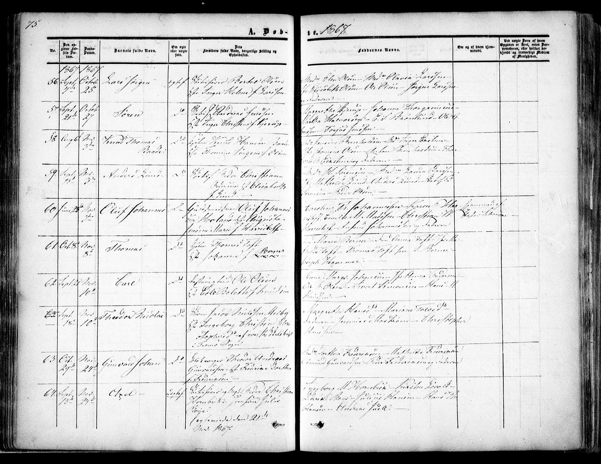 Arendal sokneprestkontor, Trefoldighet, SAK/1111-0040/F/Fa/L0006: Parish register (official) no. A 6, 1855-1868, p. 75