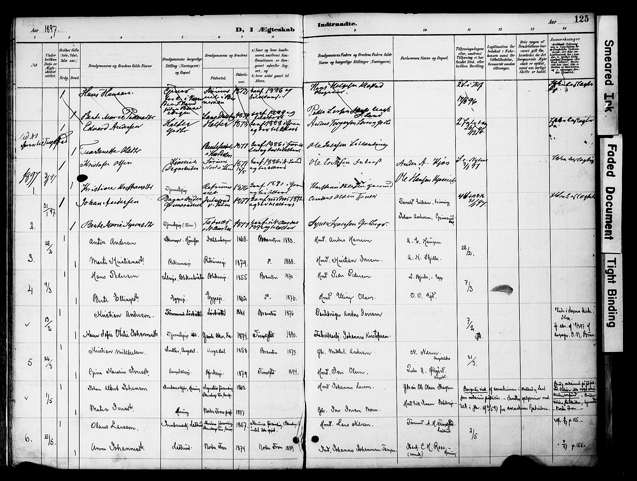 Gran prestekontor, SAH/PREST-112/H/Ha/Haa/L0020: Parish register (official) no. 20, 1889-1899, p. 125
