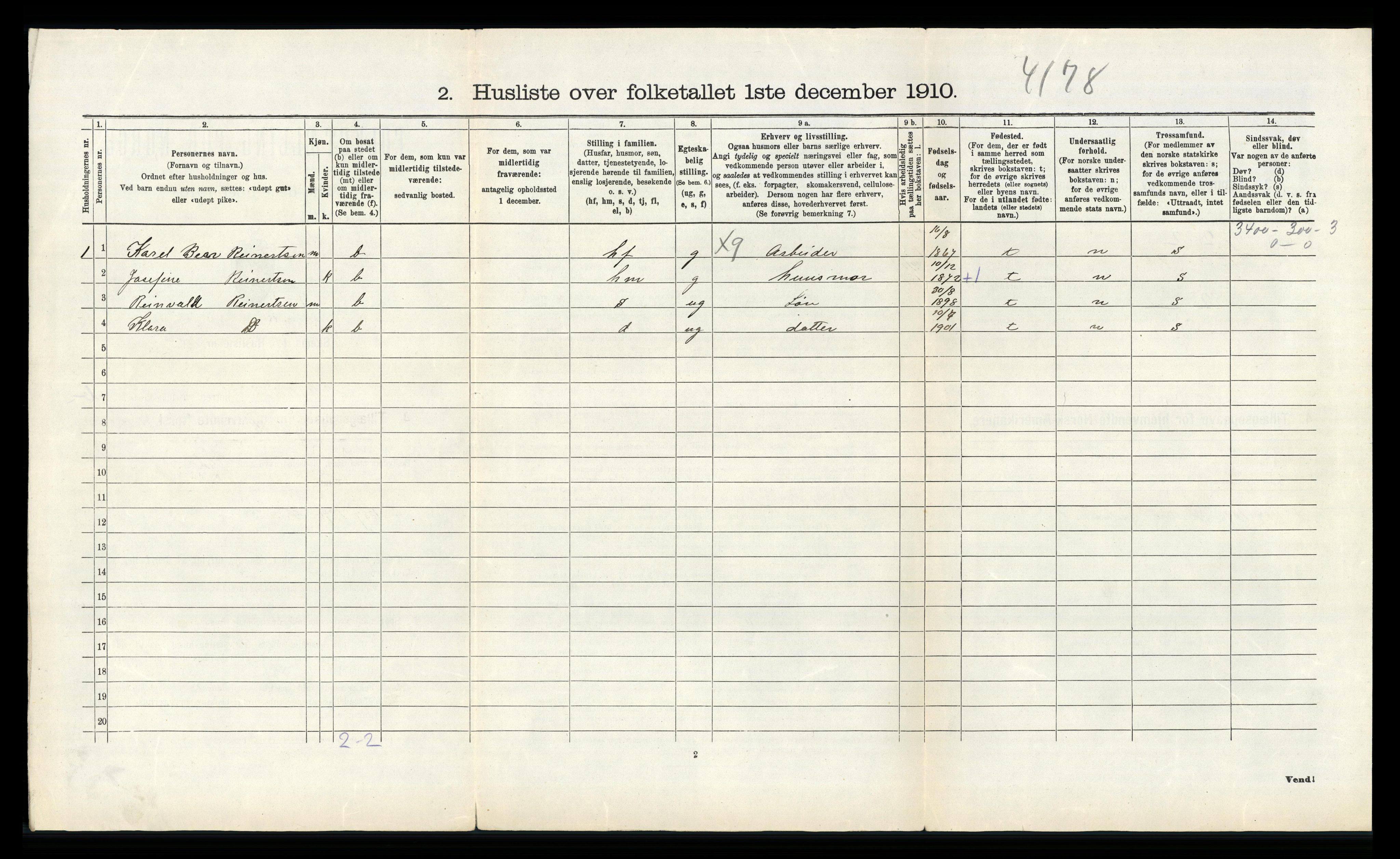 RA, 1910 census for Hidra, 1910, p. 424