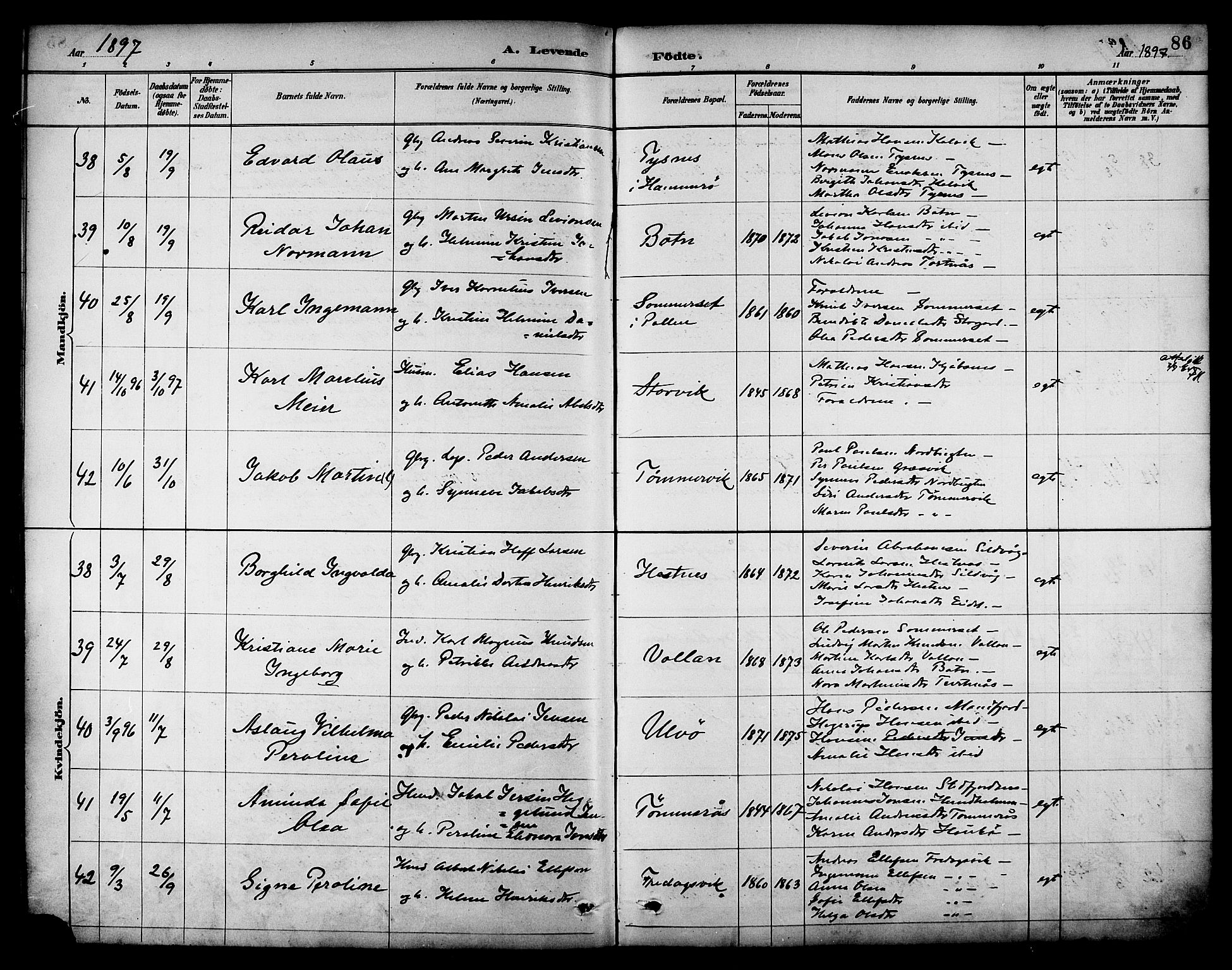 Ministerialprotokoller, klokkerbøker og fødselsregistre - Nordland, AV/SAT-A-1459/861/L0869: Parish register (official) no. 861A04, 1889-1903, p. 86