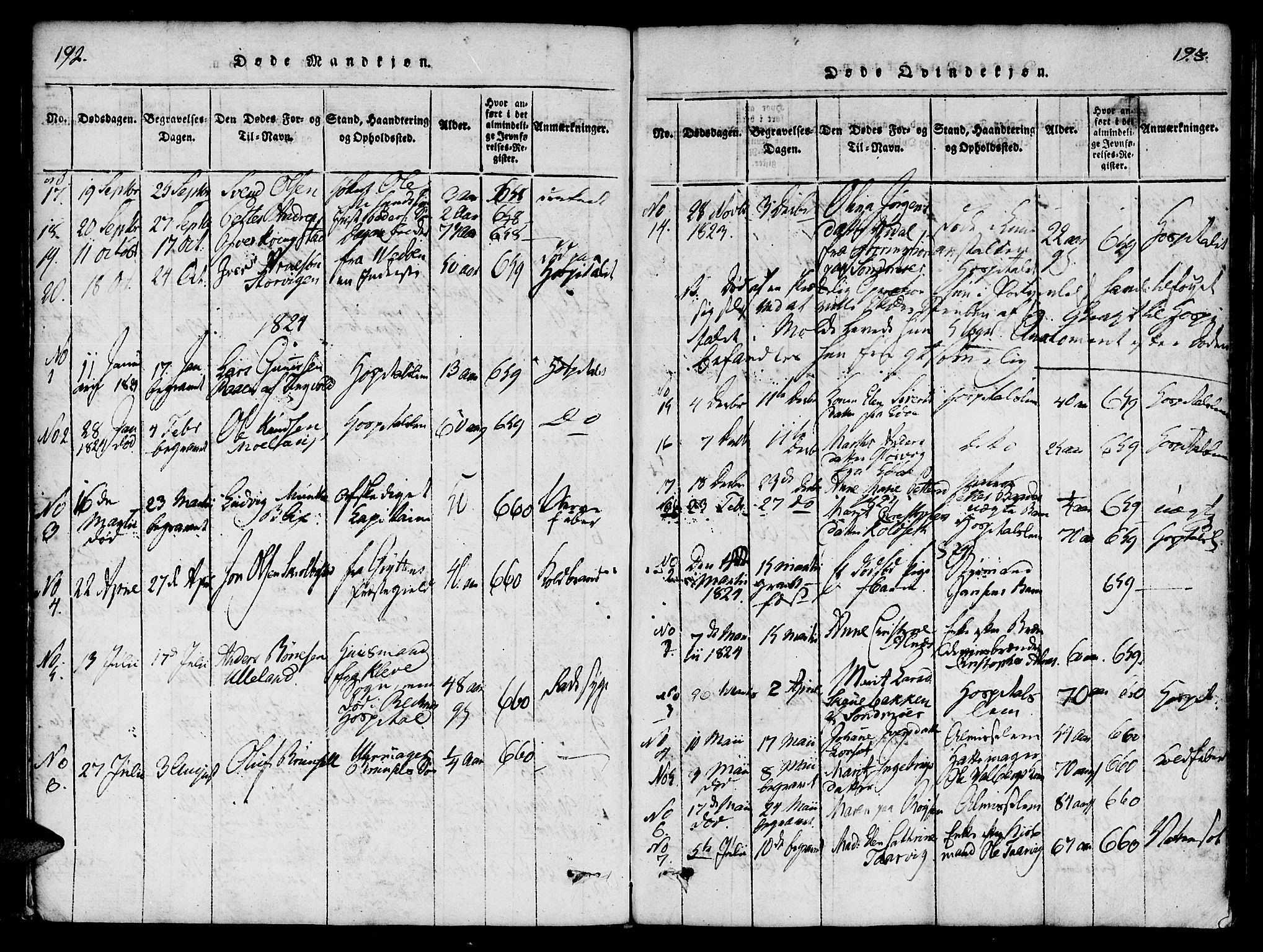 Ministerialprotokoller, klokkerbøker og fødselsregistre - Møre og Romsdal, SAT/A-1454/558/L0688: Parish register (official) no. 558A02, 1818-1843, p. 192-193