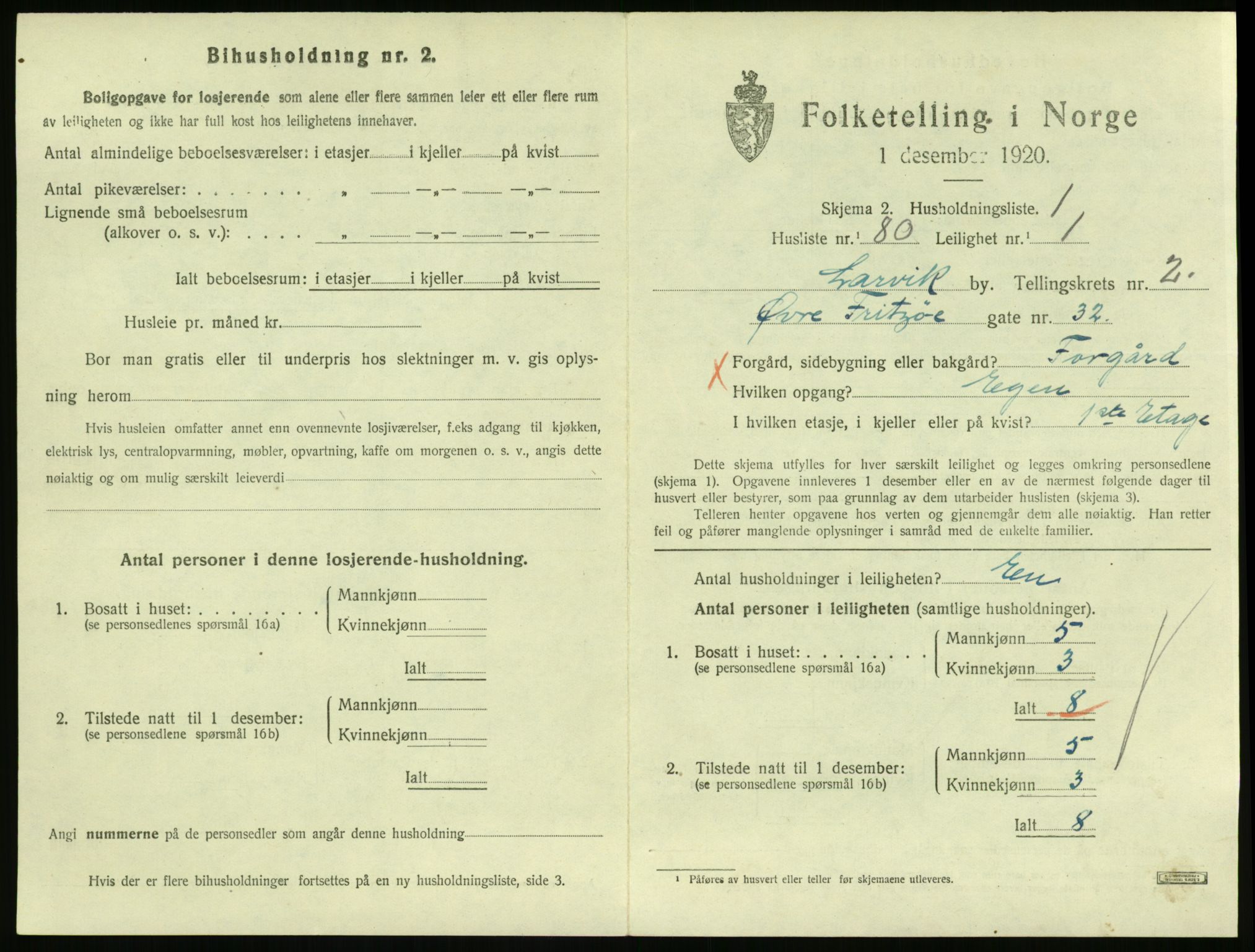 SAKO, 1920 census for Larvik, 1920, p. 3696