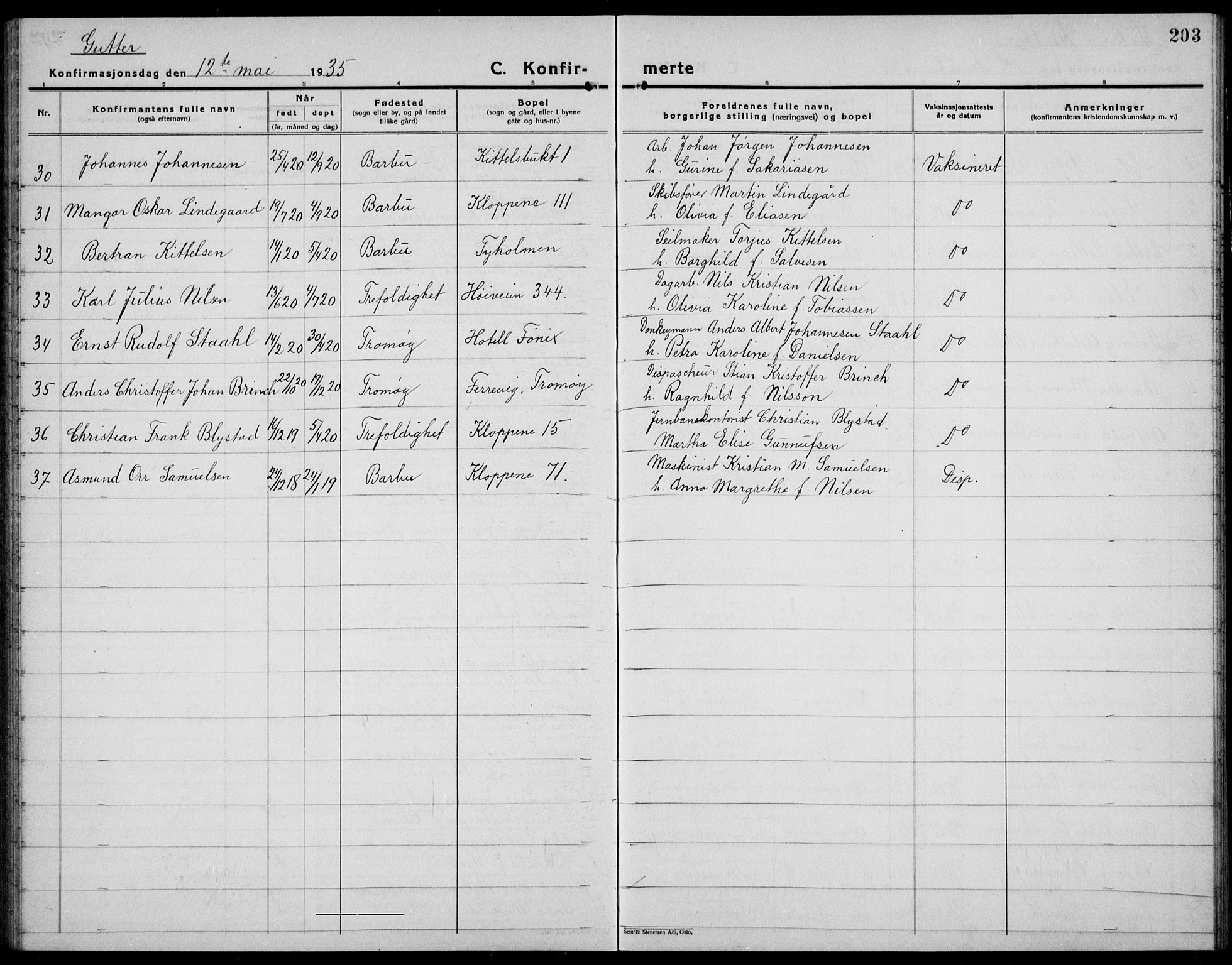 Arendal sokneprestkontor, Trefoldighet, AV/SAK-1111-0040/F/Fb/L0008: Parish register (copy) no. B 8, 1928-1939, p. 203