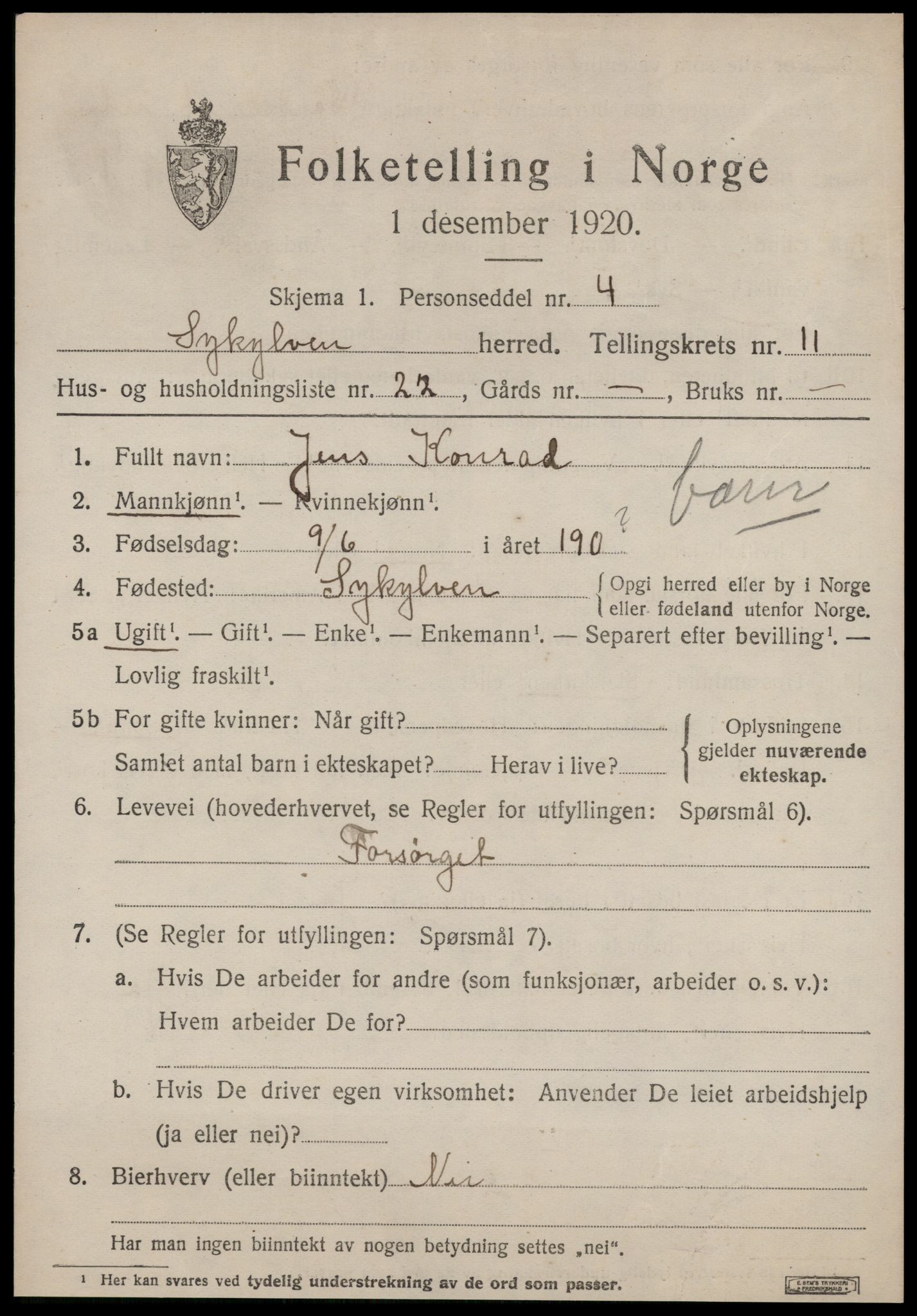 SAT, 1920 census for Sykkylven, 1920, p. 5681