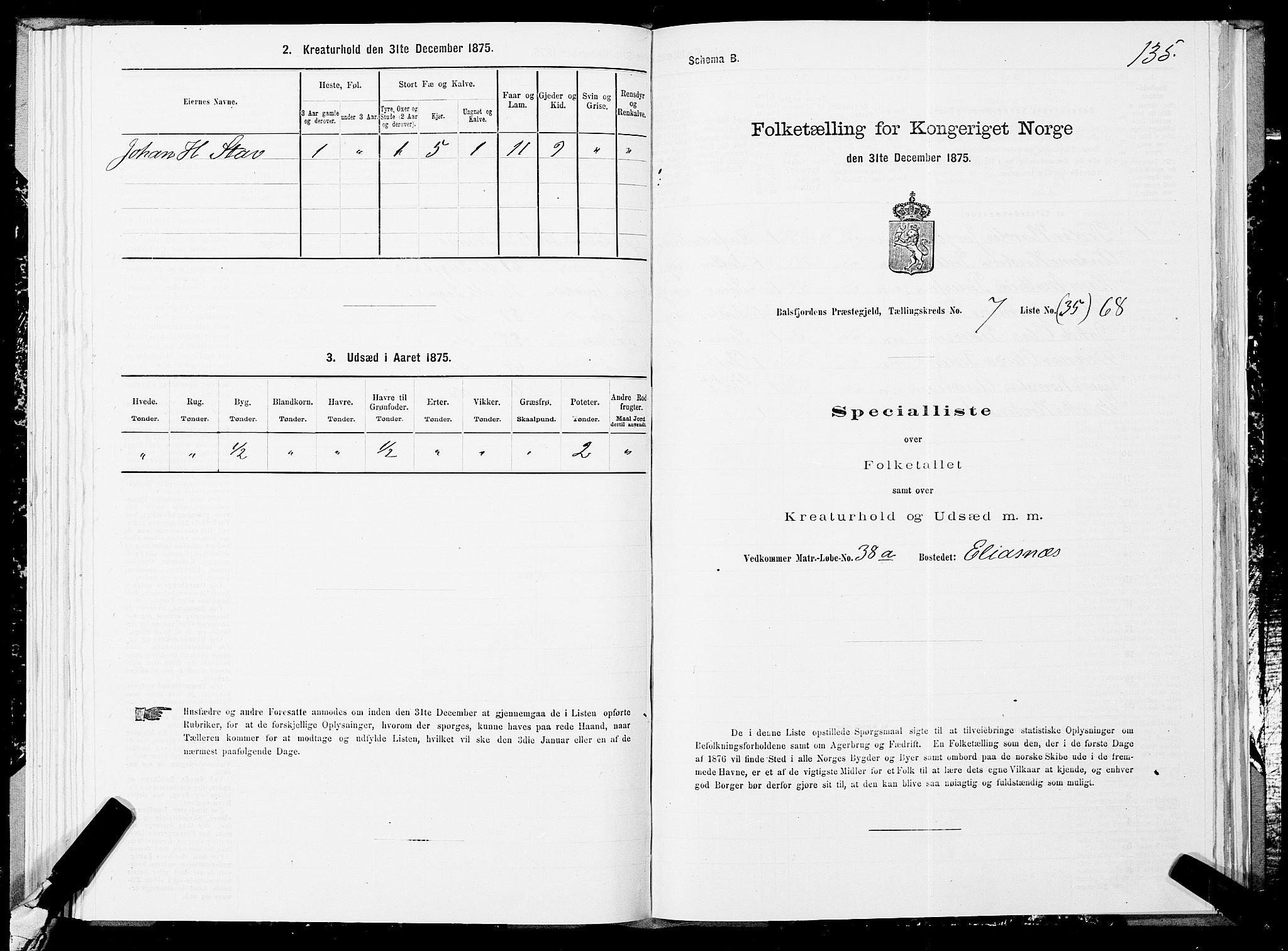 SATØ, 1875 census for 1933P Balsfjord, 1875, p. 4135