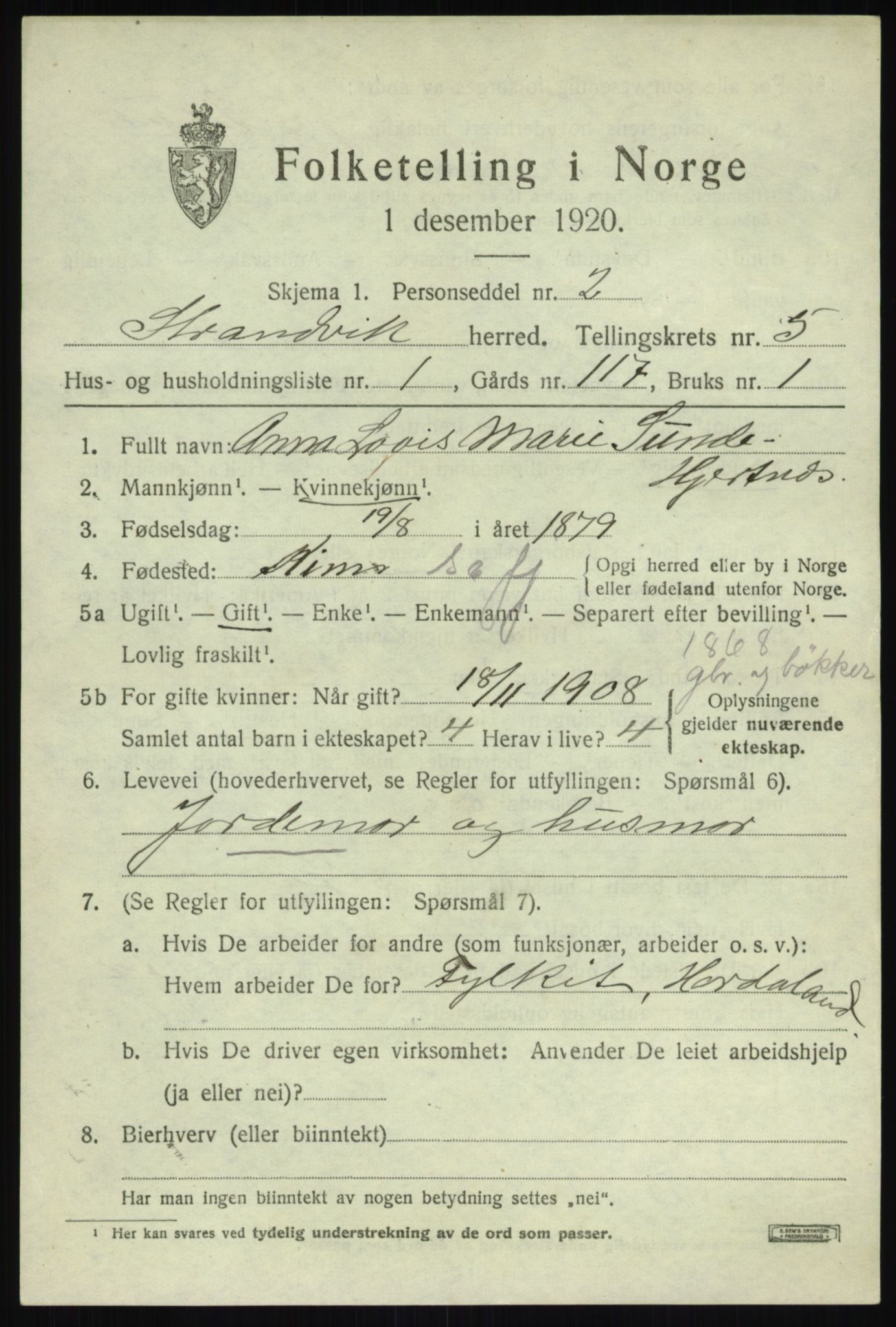 SAB, 1920 census for Strandvik, 1920, p. 3974