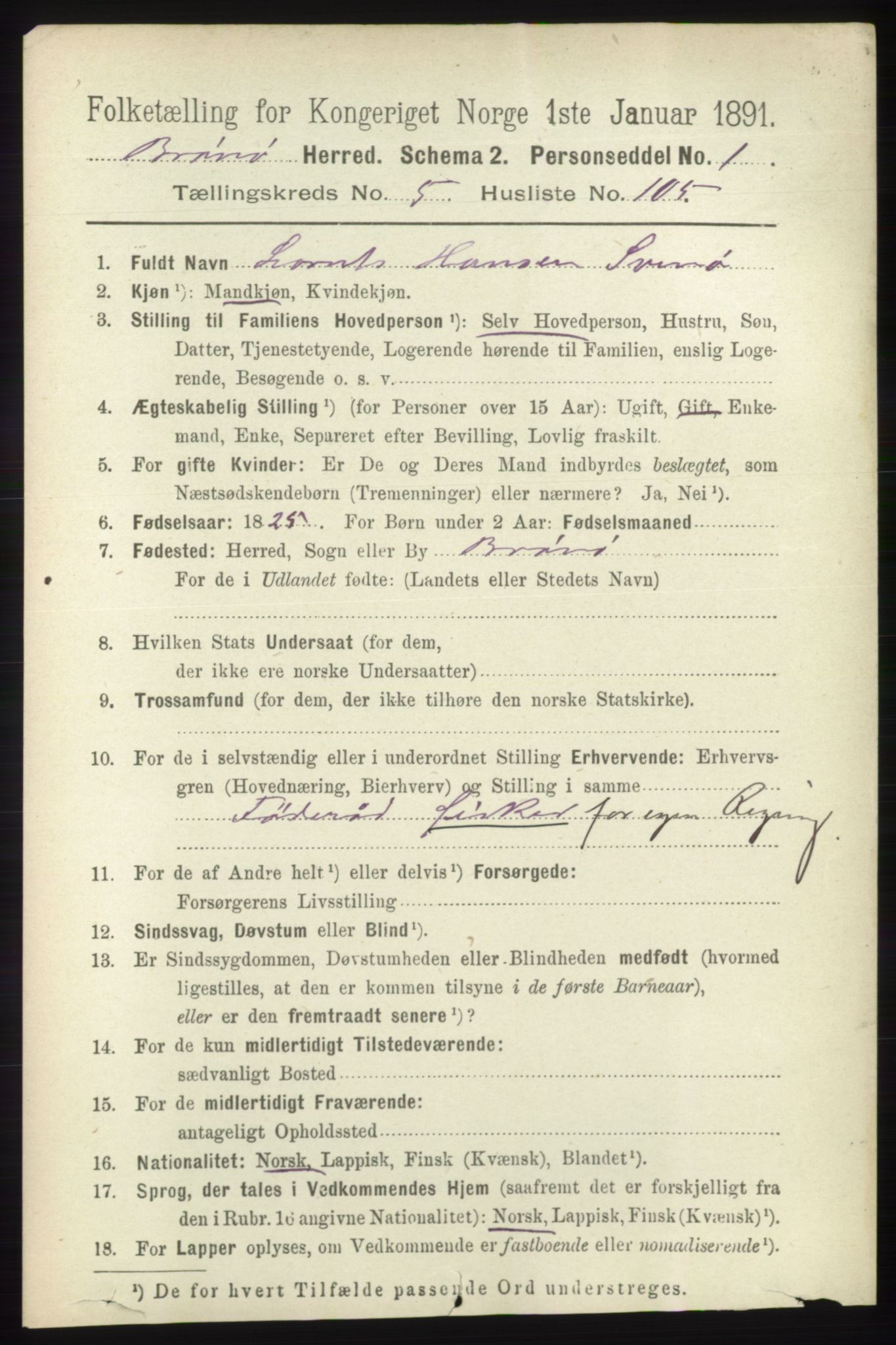 RA, 1891 census for 1814 Brønnøy, 1891, p. 3176