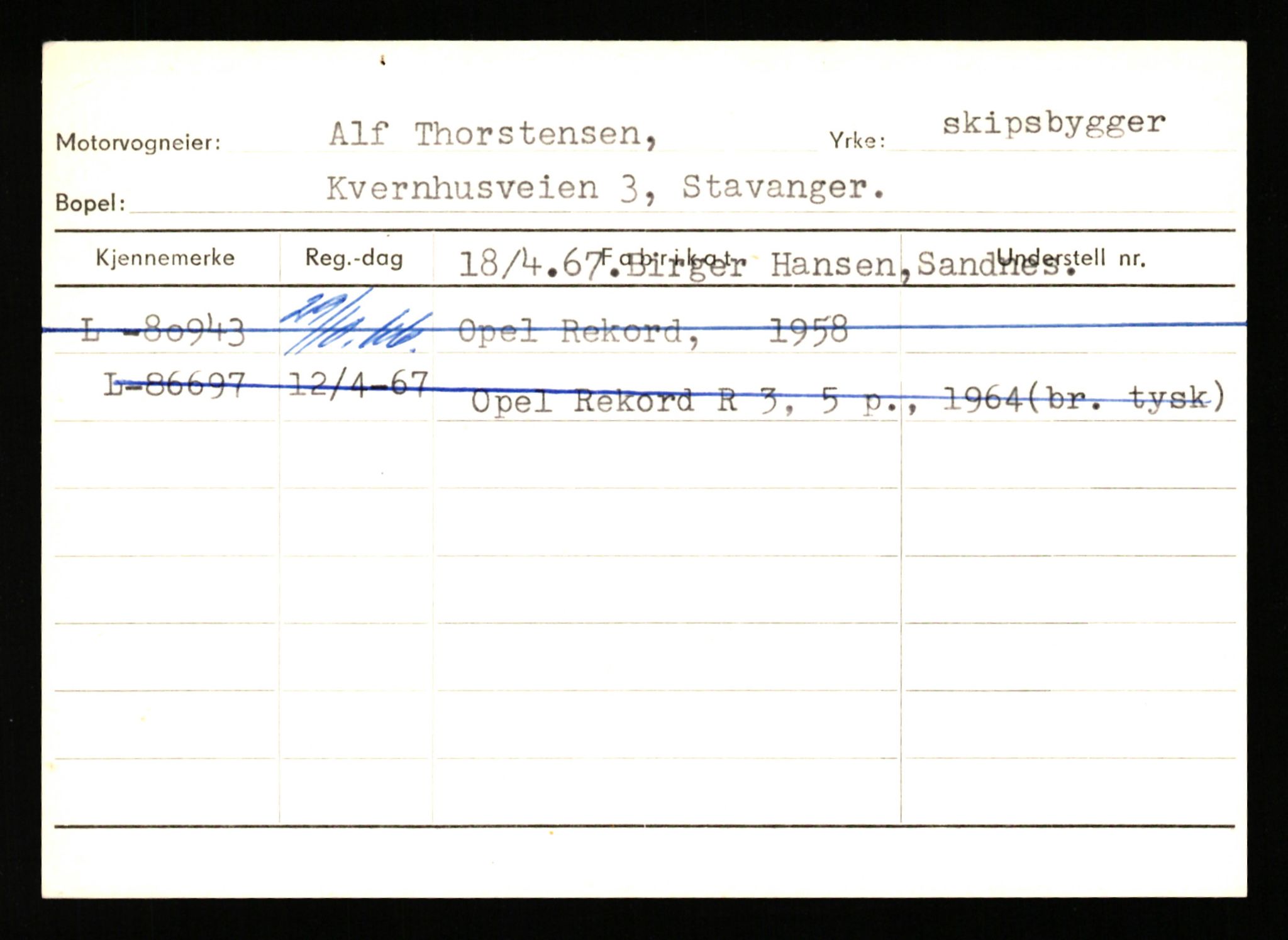 Stavanger trafikkstasjon, AV/SAST-A-101942/0/H/L0040: Torstensen - Ueland, 1930-1971, p. 5