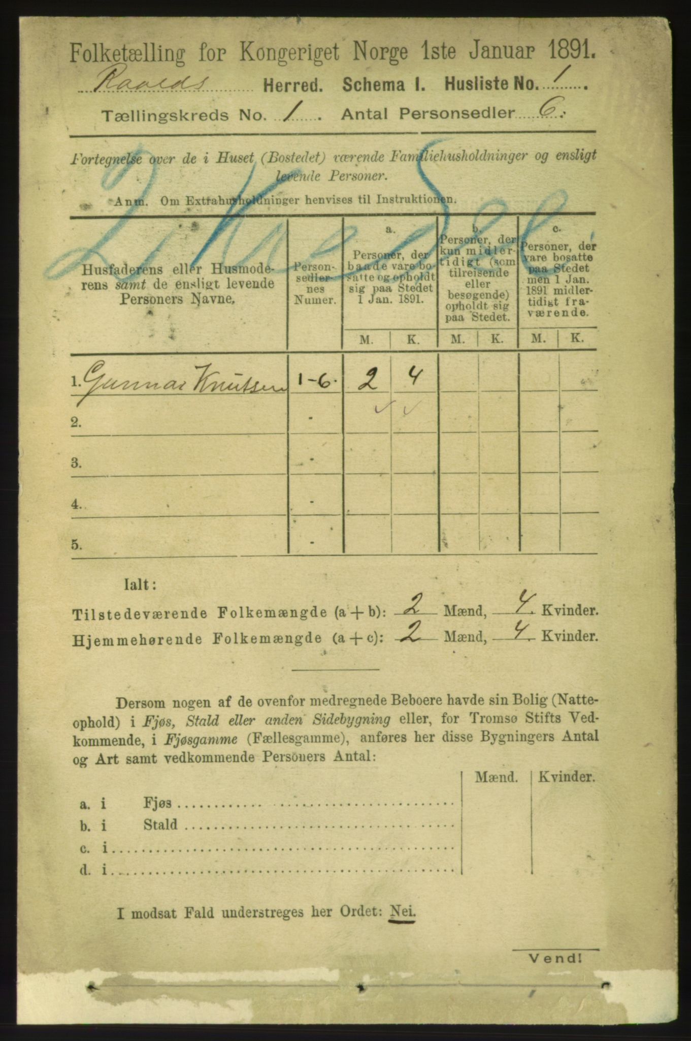 RA, 1891 census for 1533 Roald, 1891, p. 10