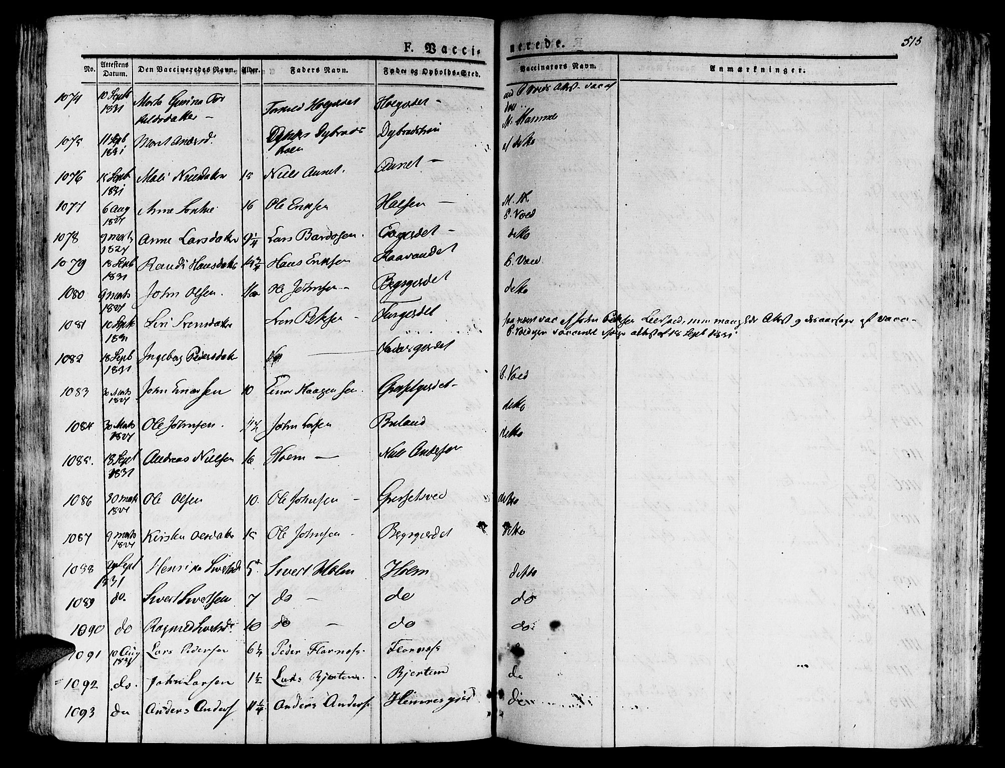 Ministerialprotokoller, klokkerbøker og fødselsregistre - Nord-Trøndelag, AV/SAT-A-1458/709/L0070: Parish register (official) no. 709A10, 1820-1832, p. 515