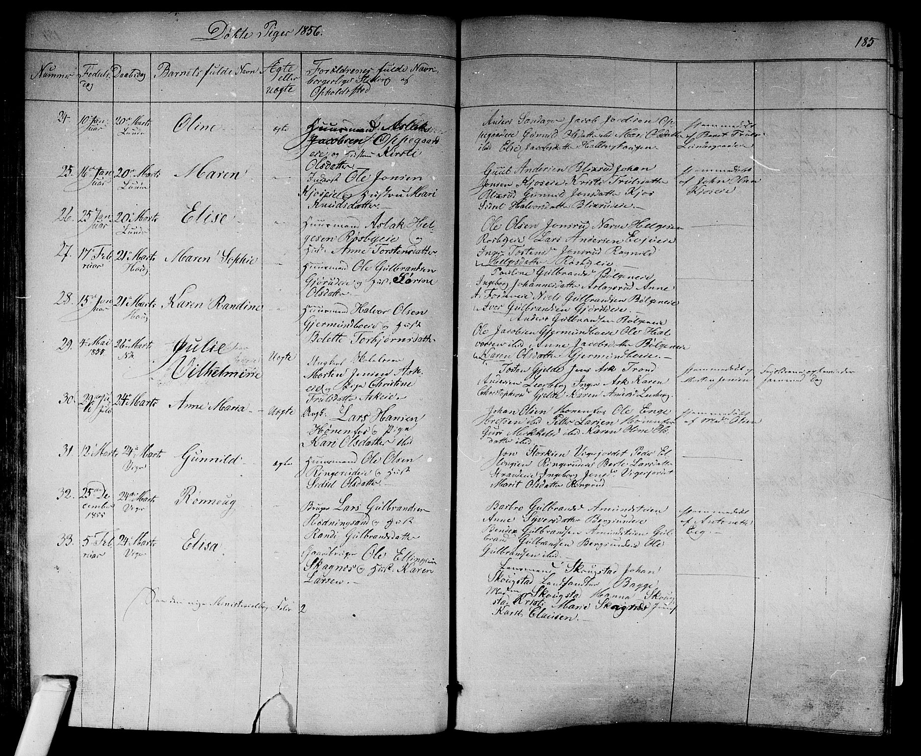Norderhov kirkebøker, SAKO/A-237/F/Fa/L0011: Parish register (official) no. 11, 1847-1856, p. 185