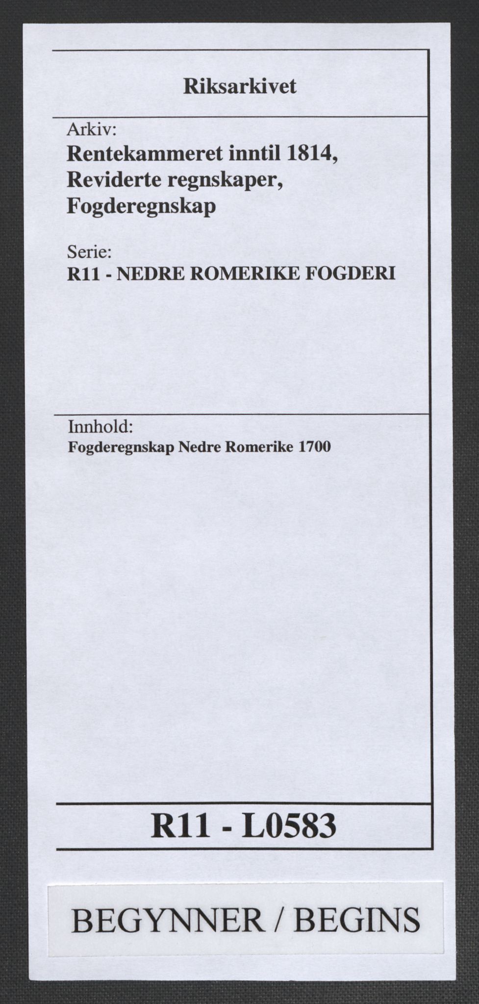Rentekammeret inntil 1814, Reviderte regnskaper, Fogderegnskap, RA/EA-4092/R11/L0583: Fogderegnskap Nedre Romerike, 1700, p. 1