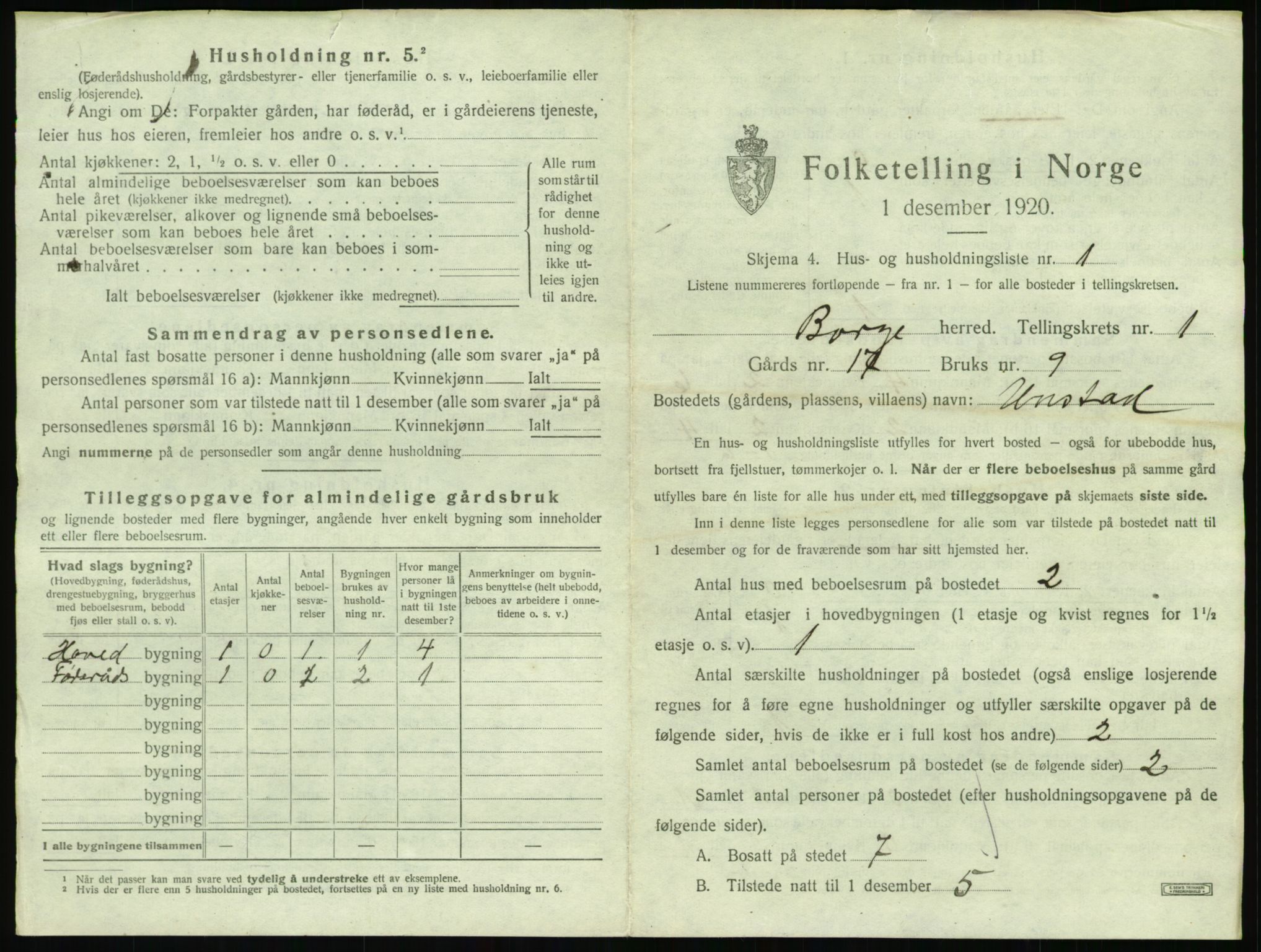 SAT, 1920 census for Borge, 1920, p. 53