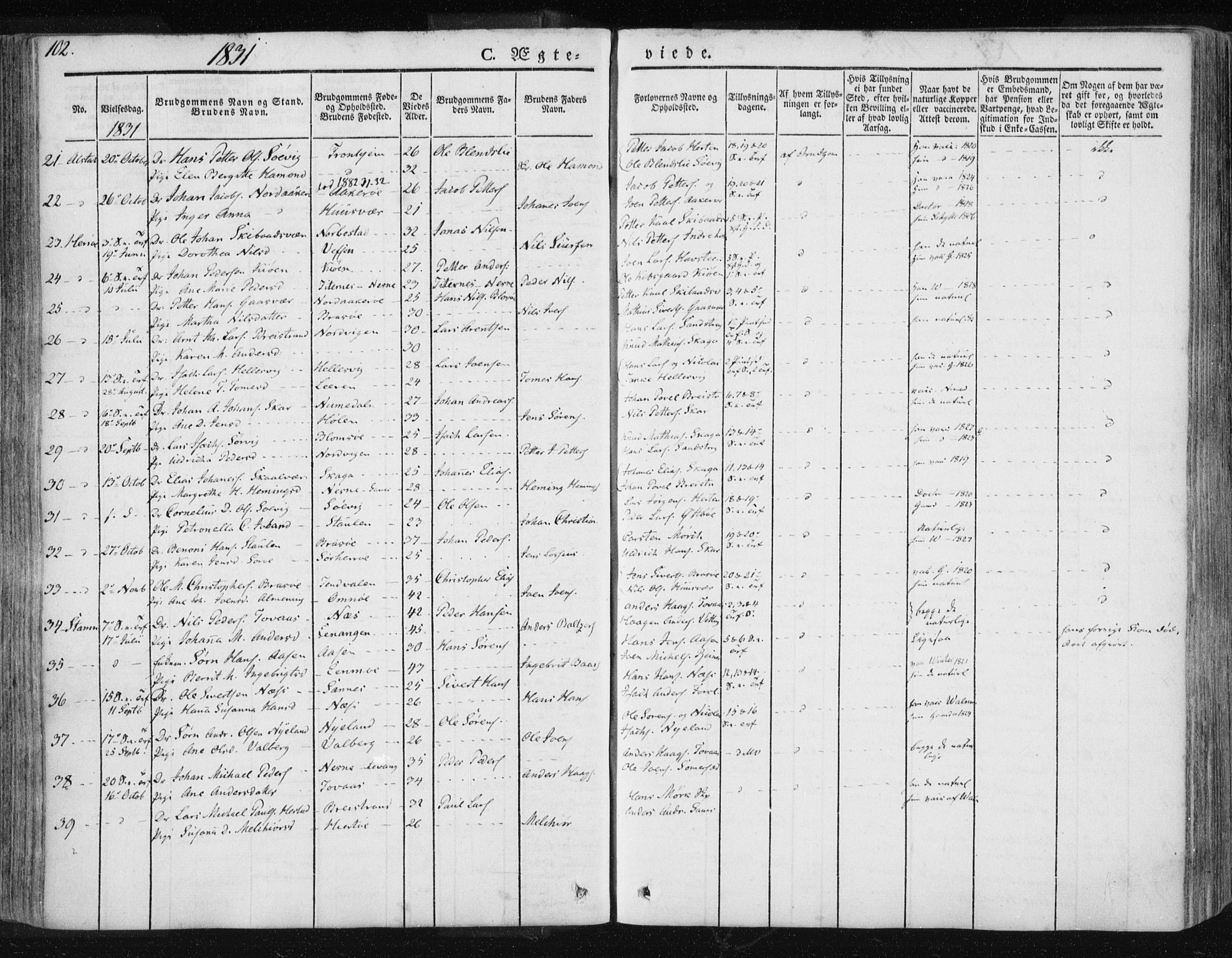 Ministerialprotokoller, klokkerbøker og fødselsregistre - Nordland, SAT/A-1459/830/L0447: Parish register (official) no. 830A11, 1831-1854, p. 102