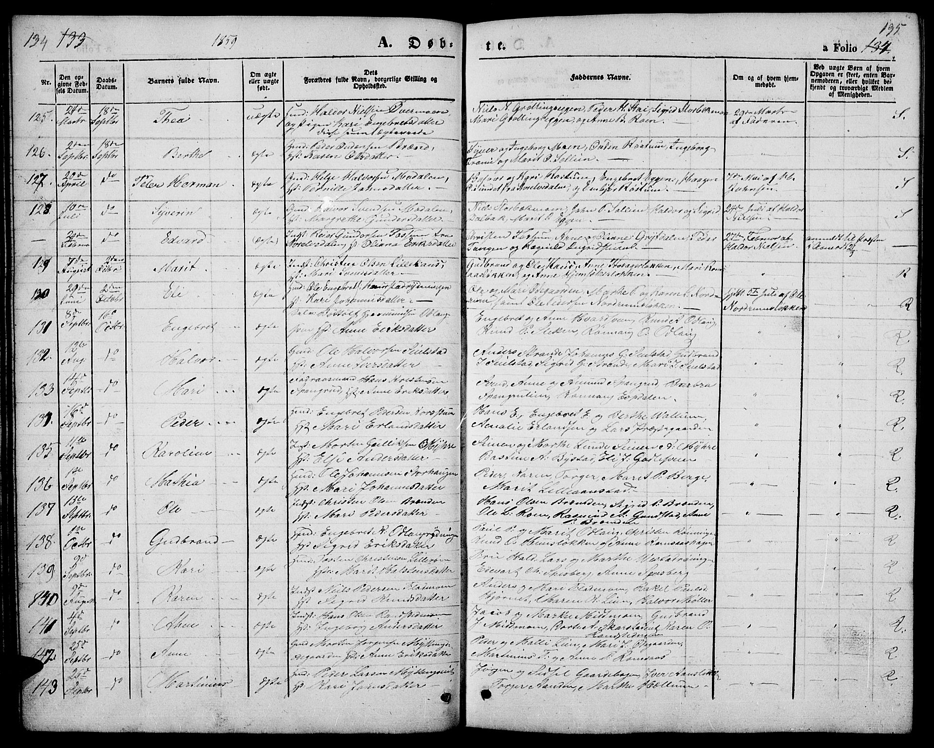 Ringebu prestekontor, AV/SAH-PREST-082/H/Ha/Hab/L0003: Parish register (copy) no. 3, 1854-1866, p. 134-135