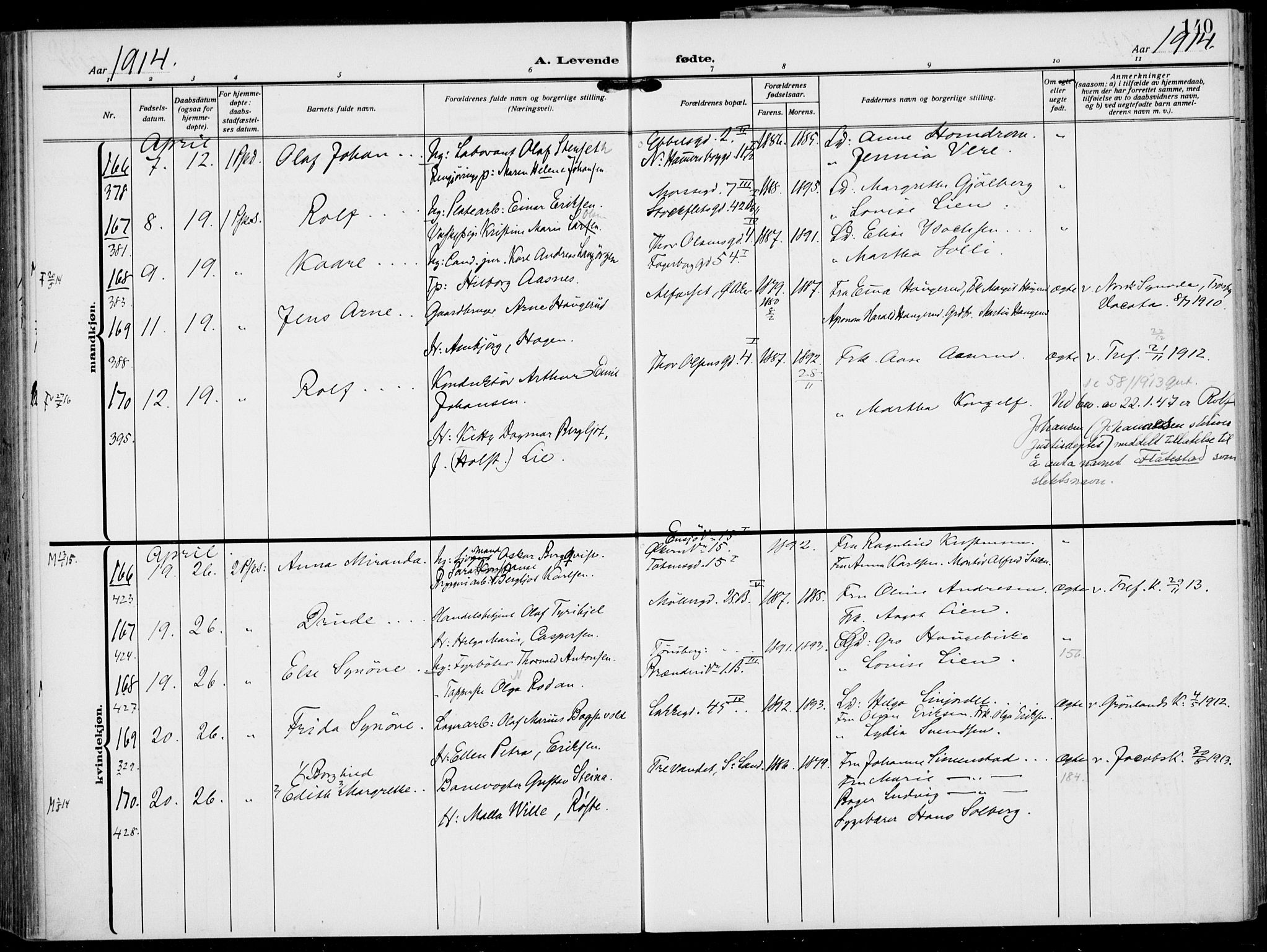 Rikshospitalet prestekontor Kirkebøker, SAO/A-10309b/F/L0015: Parish register (official) no. 15, 1913-1915, p. 140
