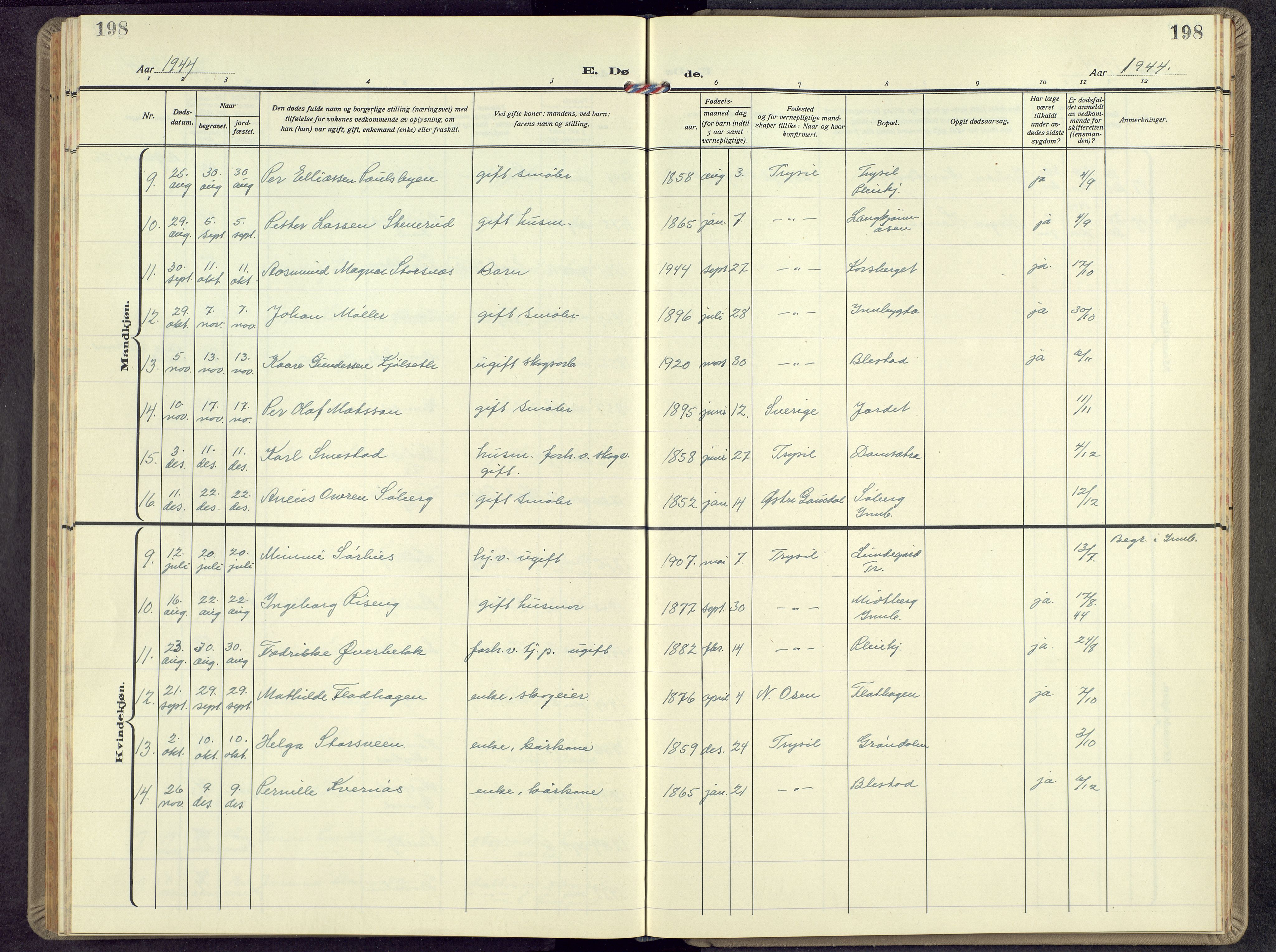 Trysil prestekontor, AV/SAH-PREST-046/H/Ha/Hab/L0012: Parish register (copy) no. 12, 1938-1959, p. 198