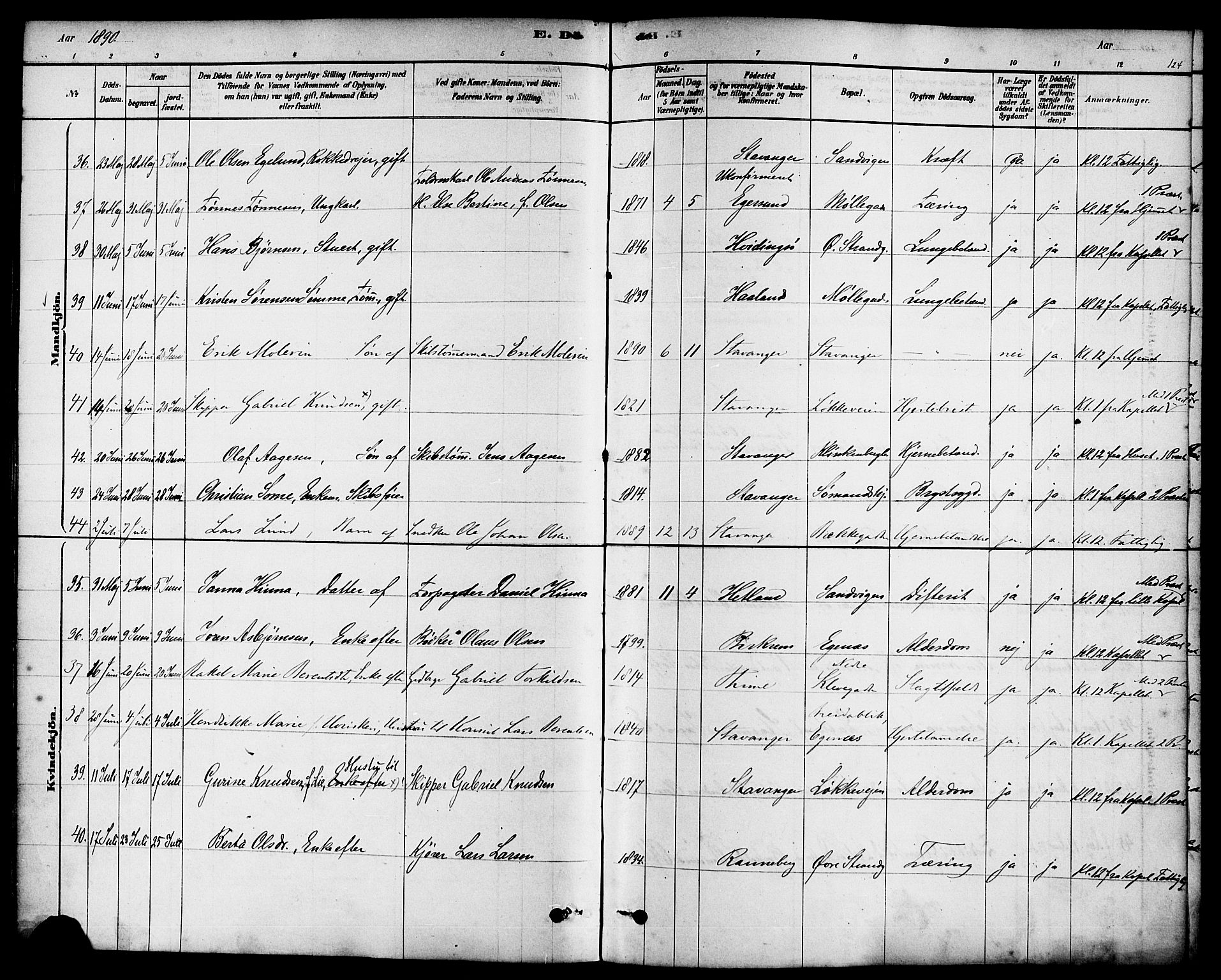 Domkirken sokneprestkontor, SAST/A-101812/001/30/30BA/L0027: Parish register (official) no. A 26, 1878-1896, p. 124