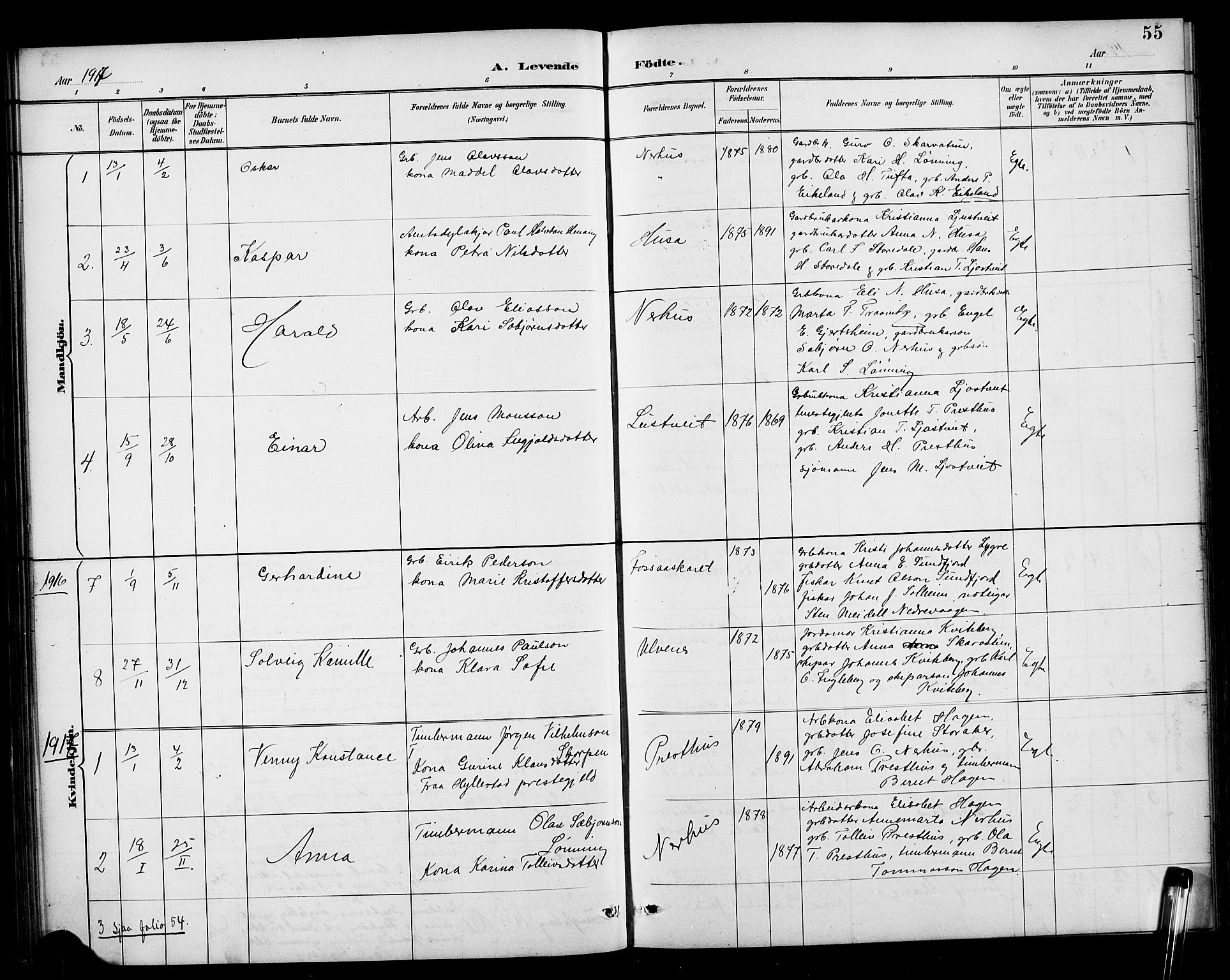 Kvinnherad sokneprestembete, SAB/A-76401/H/Hab: Parish register (copy) no. E 1, 1885-1921, p. 55