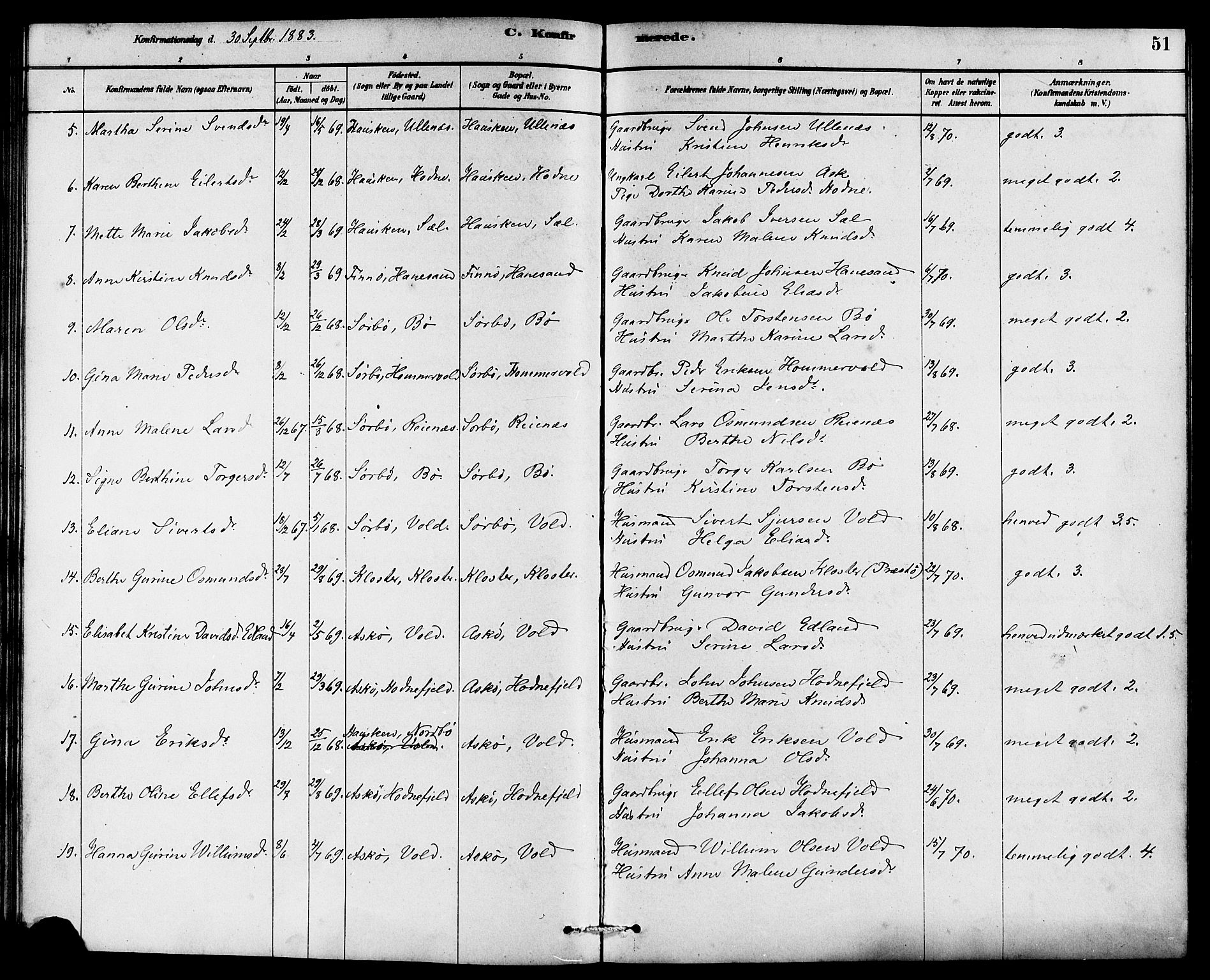 Rennesøy sokneprestkontor, AV/SAST-A -101827/H/Ha/Haa/L0007: Parish register (official) no. A 7, 1878-1884, p. 51