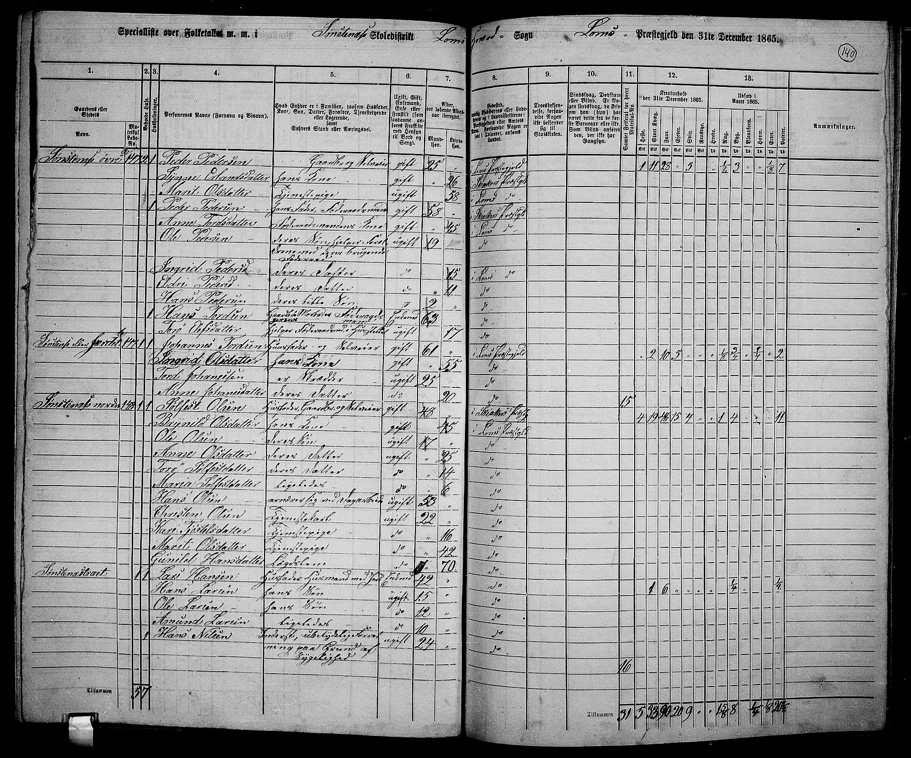 RA, 1865 census for Lom, 1865, p. 126