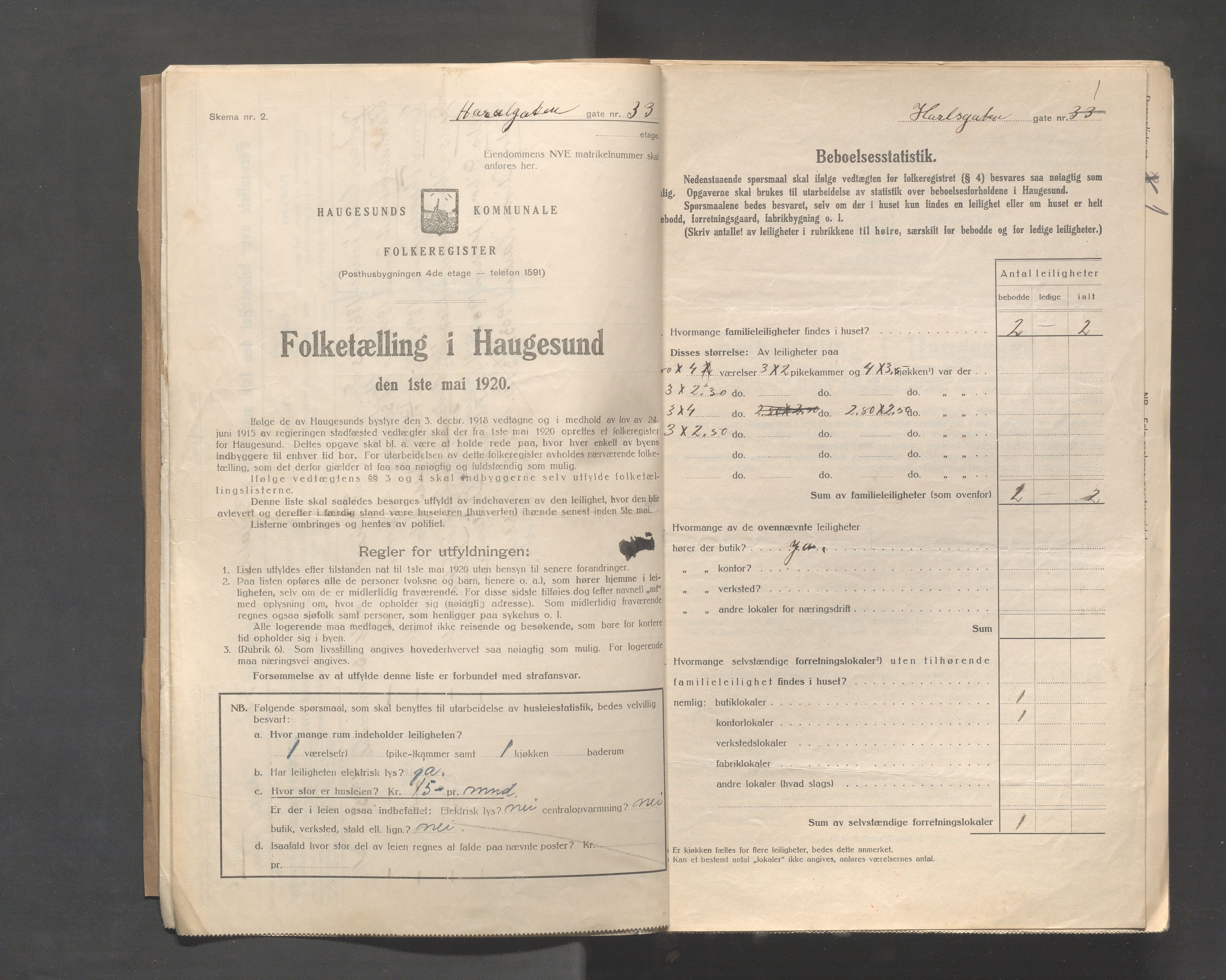 IKAR, Local census 1.5.1920 for Haugesund, 1920, p. 1463