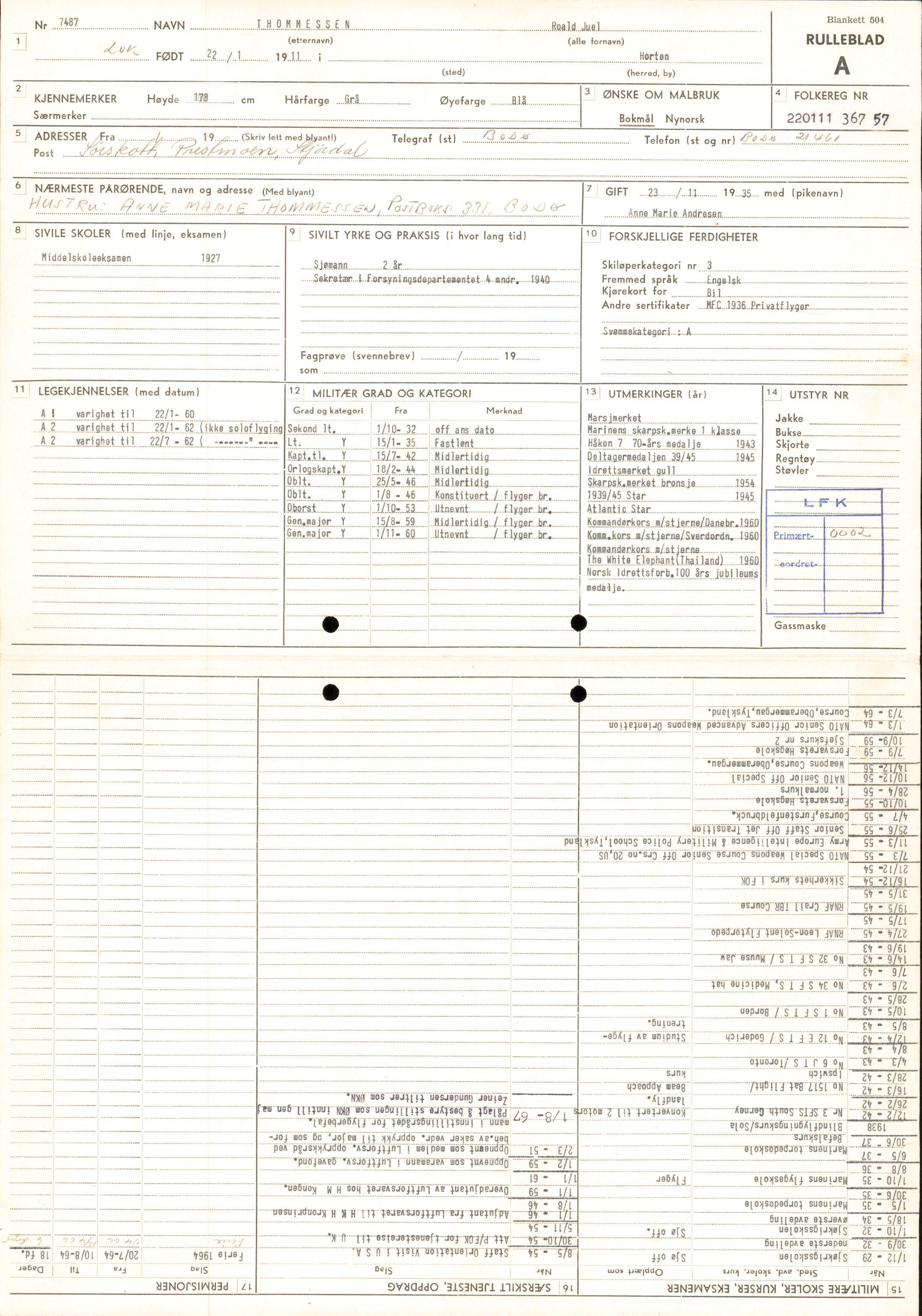 Forsvaret, Forsvarets overkommando/Luftforsvarsstaben, AV/RA-RAFA-4079/P/Pa/L0028: Personellpapirer, 1911, p. 227