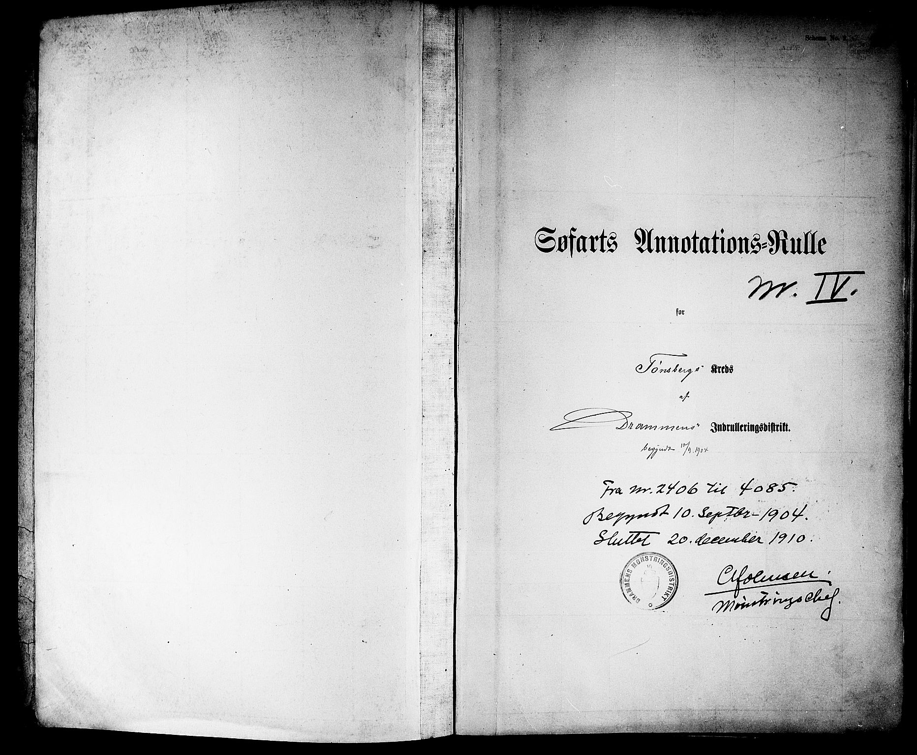 Tønsberg innrulleringskontor, SAKO/A-786/F/Fb/L0009: Annotasjonsrulle Patent nr. 2406-4085, 1904-1910, p. 2