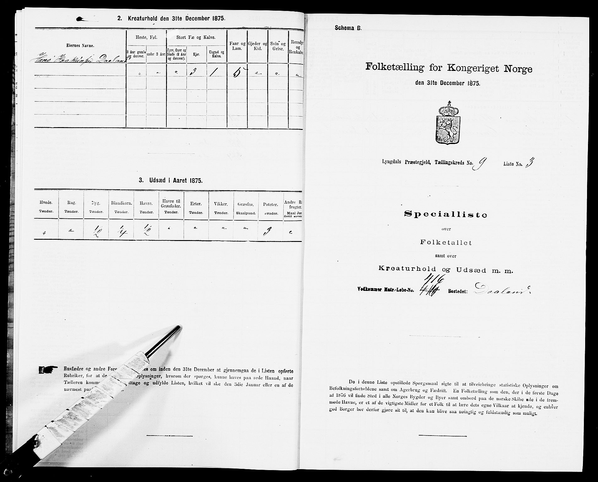 SAK, 1875 census for 1032P Lyngdal, 1875, p. 1362