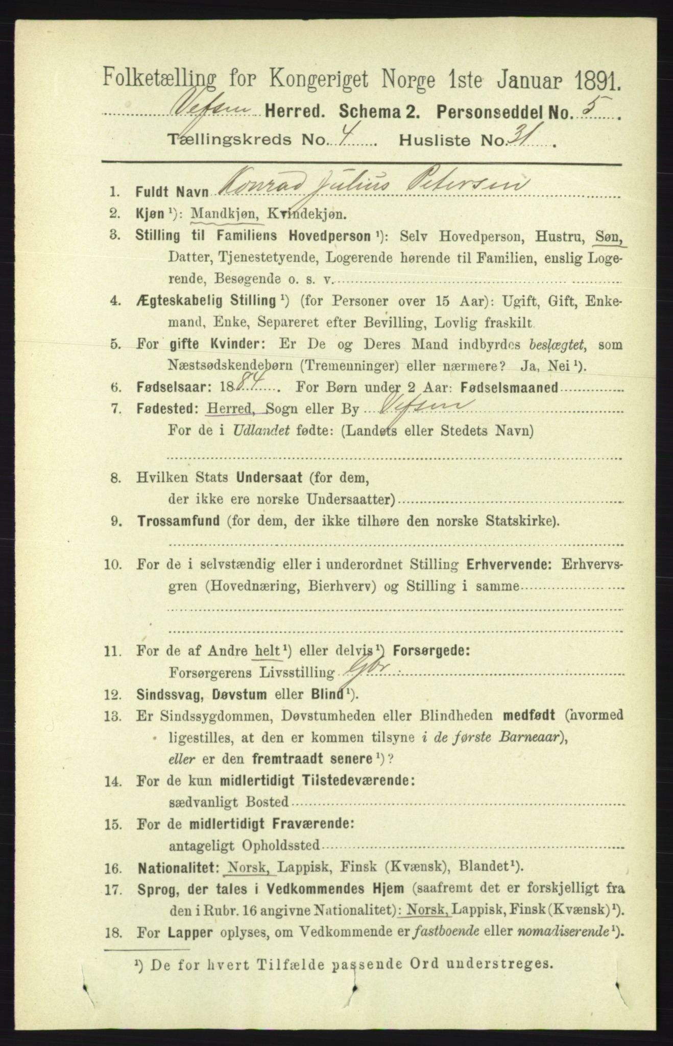 RA, 1891 census for 1824 Vefsn, 1891, p. 1841