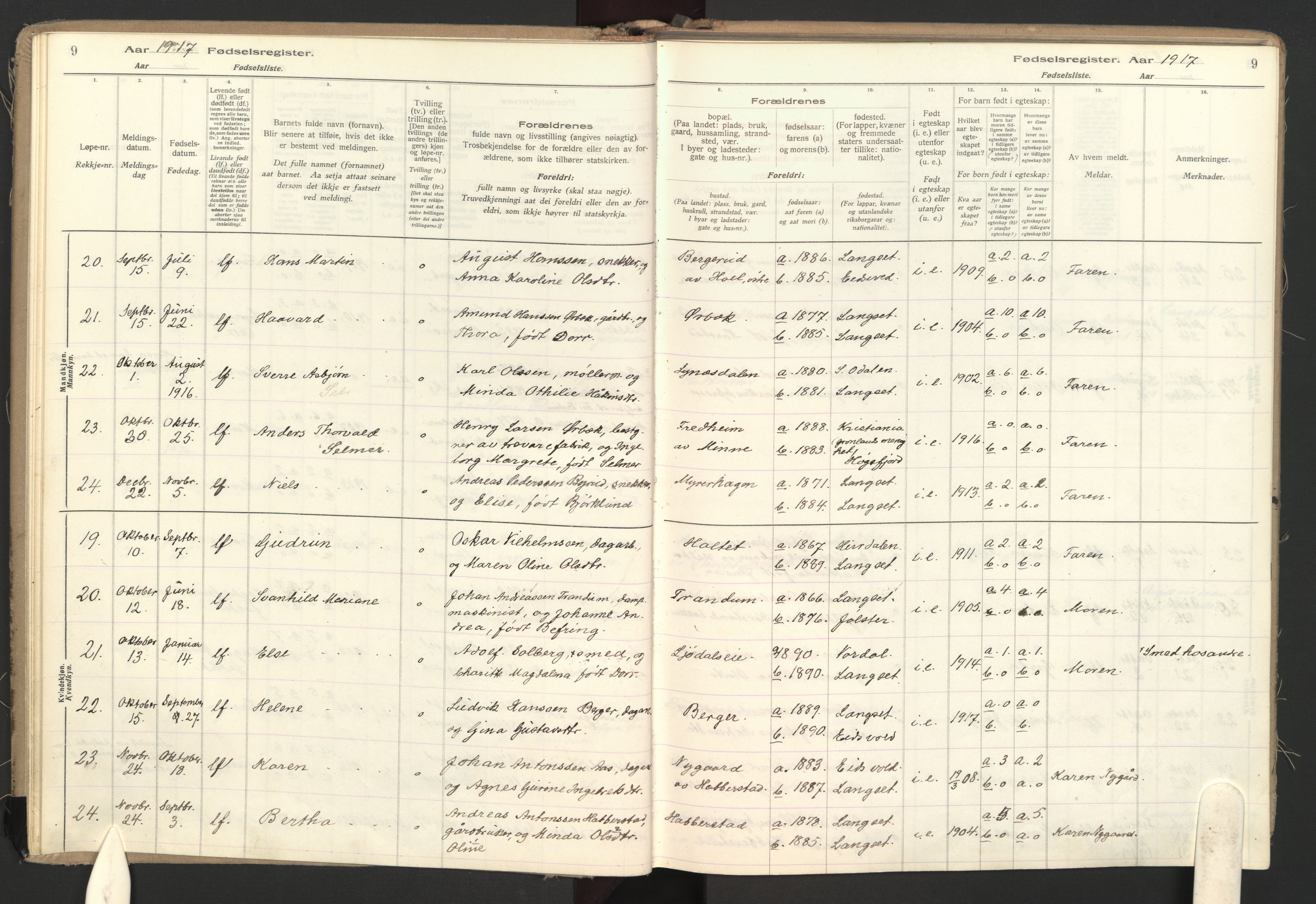 Eidsvoll prestekontor Kirkebøker, SAO/A-10888: Birth register no. II 1, 1916-1959, p. 9